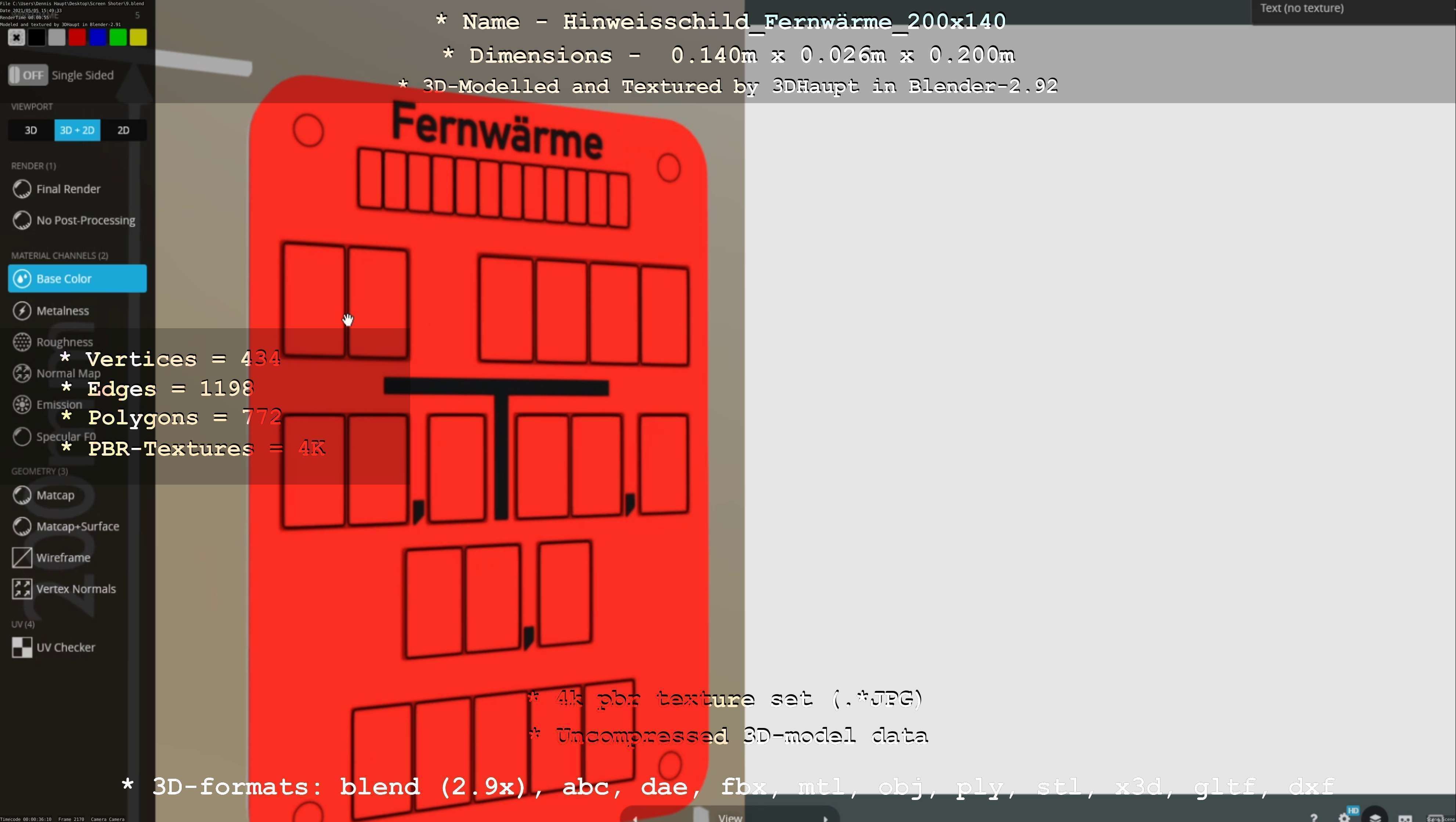 Hinweisschild Fernwaerme 200x140mm Low-poly 3D model_133