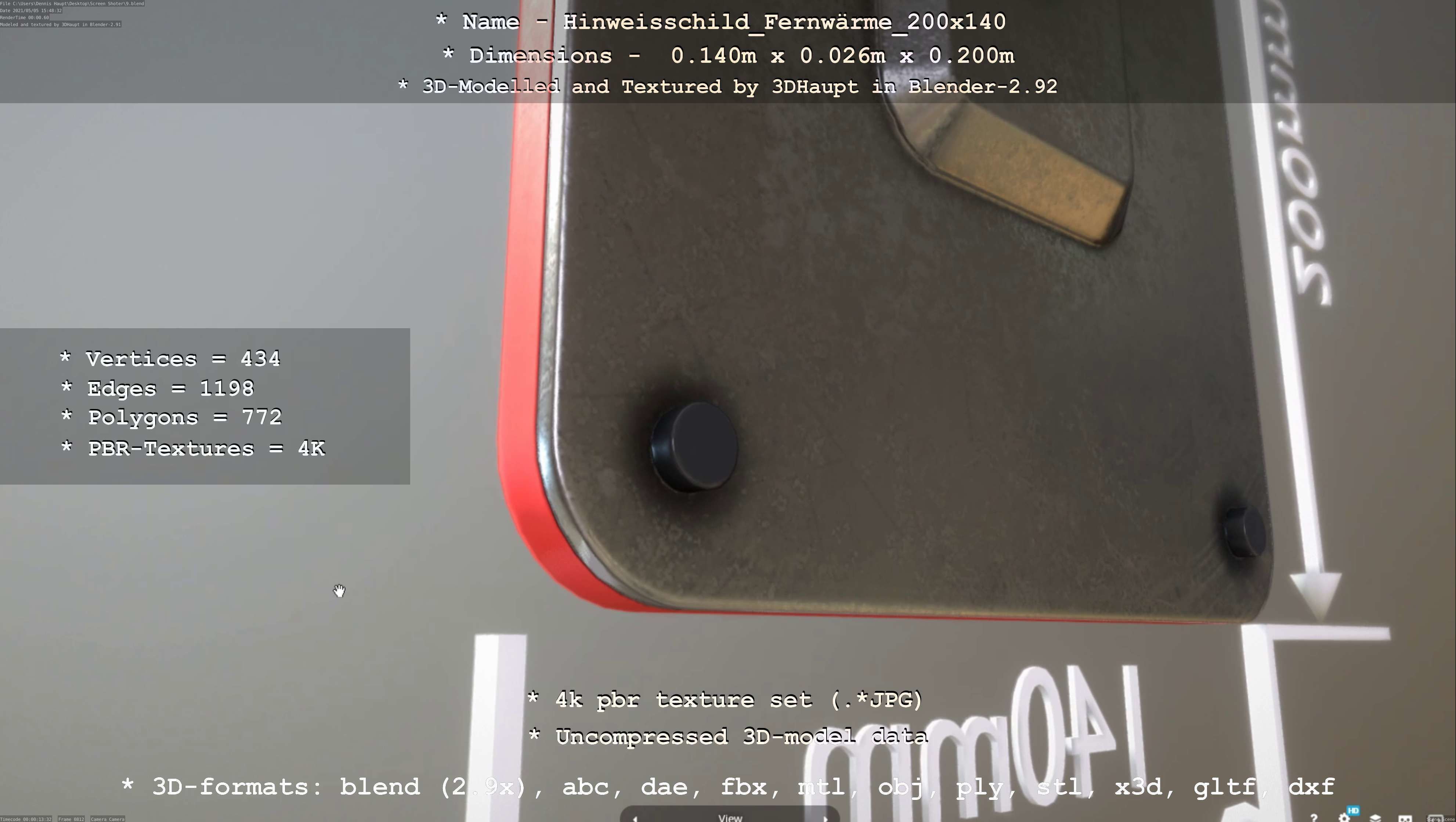 Hinweisschild Fernwaerme 200x140mm Low-poly 3D model_4