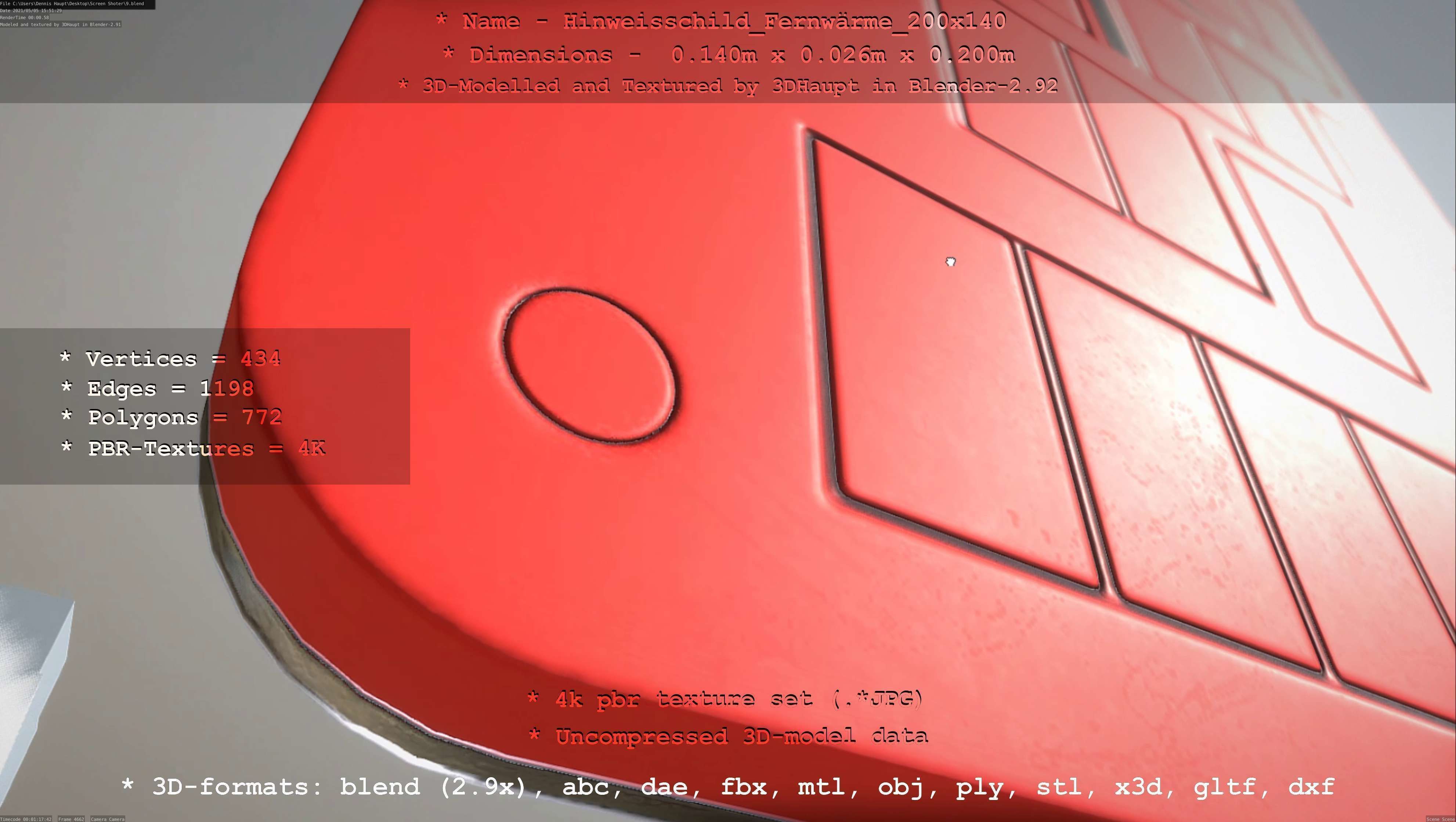 Hinweisschild Fernwaerme 200x140mm Low-poly 3D model_76