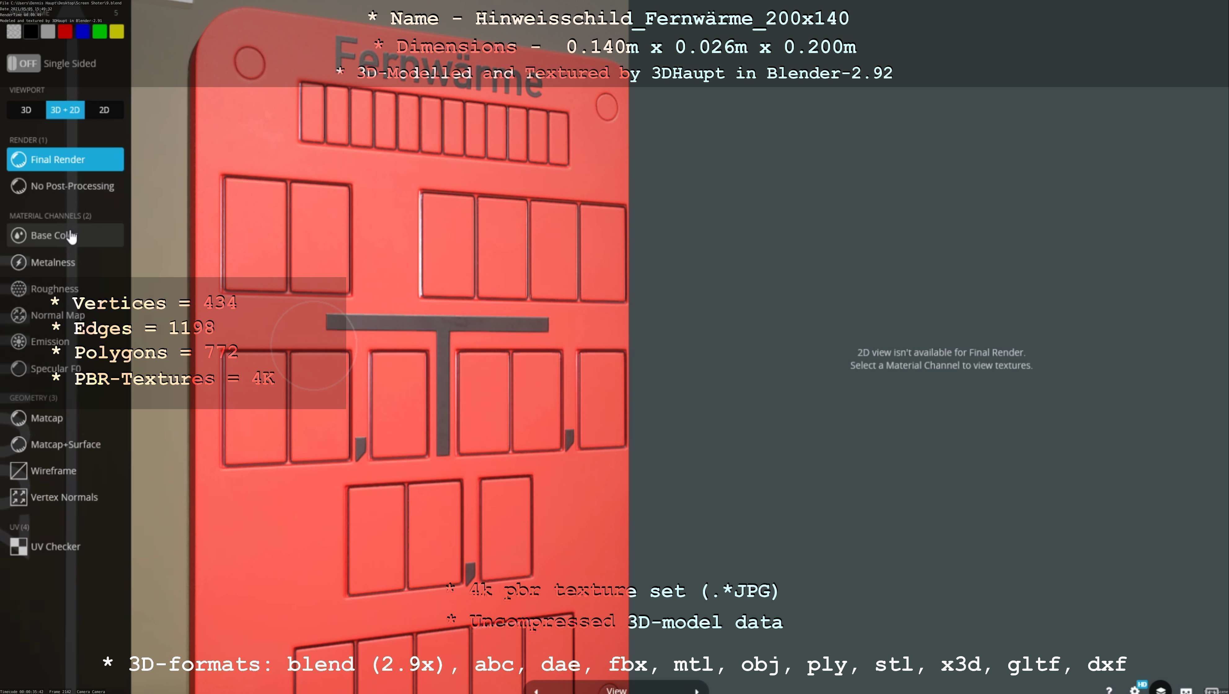 Hinweisschild Fernwaerme 200x140mm Low-poly 3D model_135