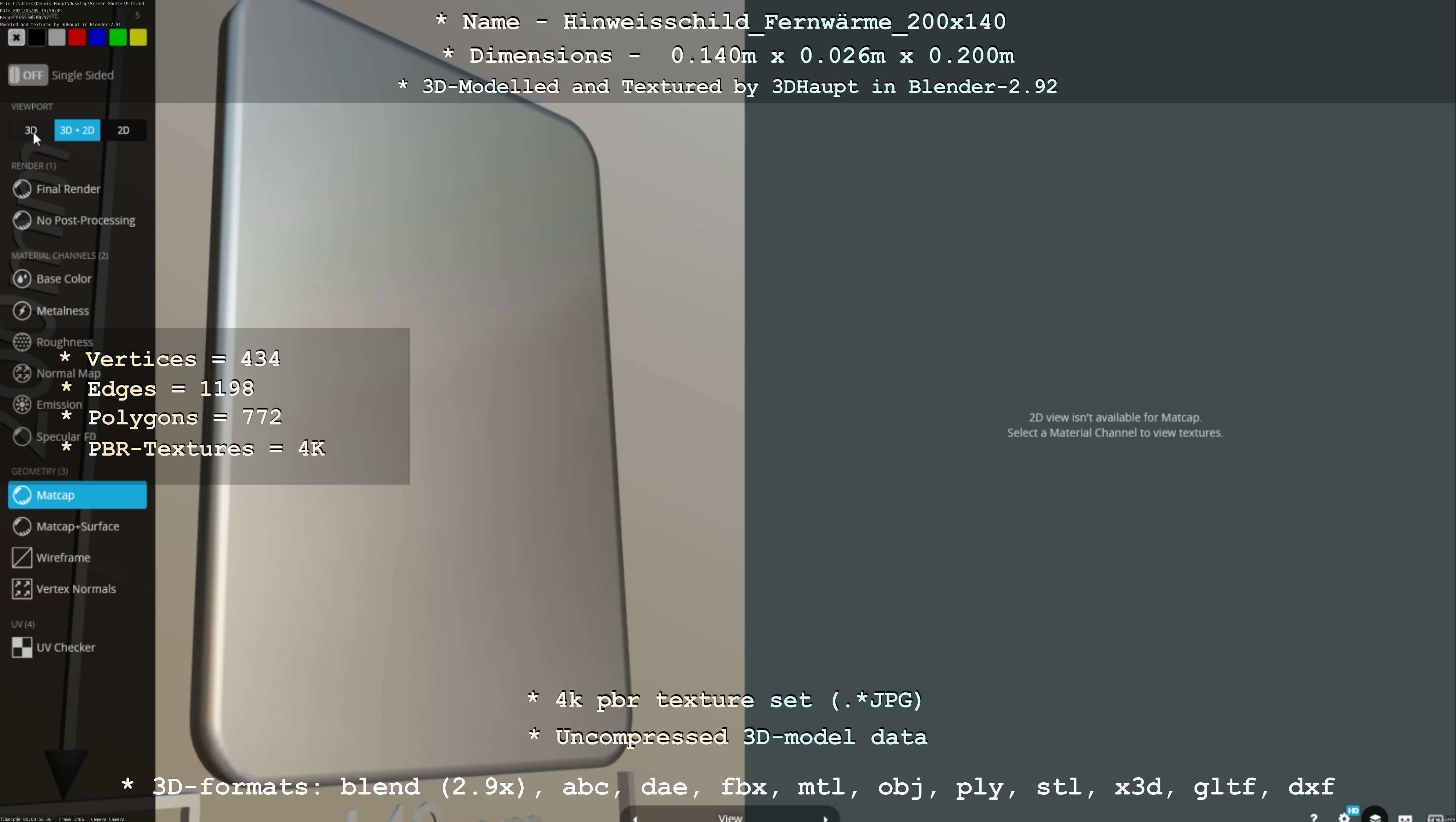 Hinweisschild Fernwaerme 200x140mm Low-poly 3D model_62