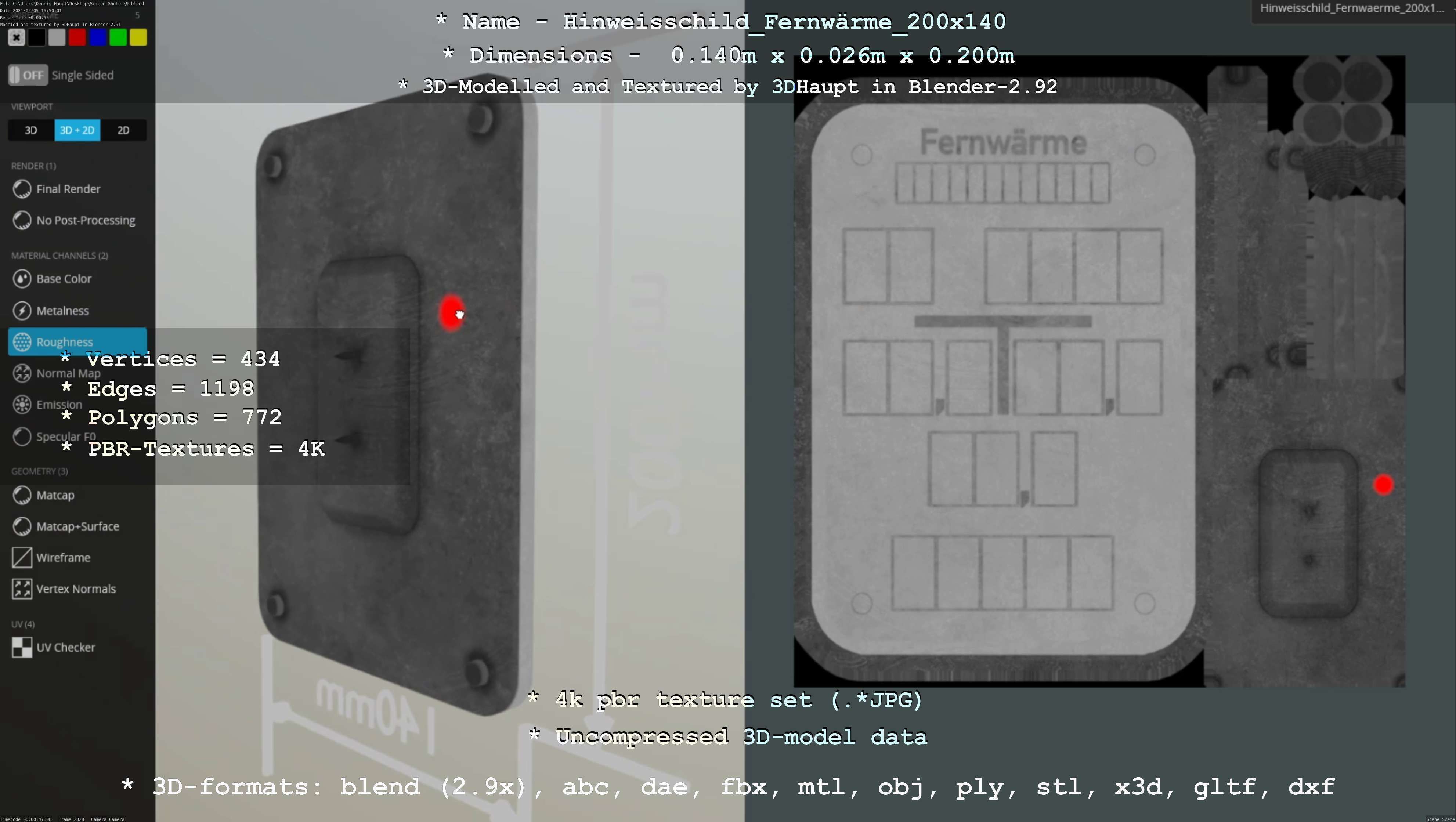 Hinweisschild Fernwaerme 200x140mm Low-poly 3D model_145