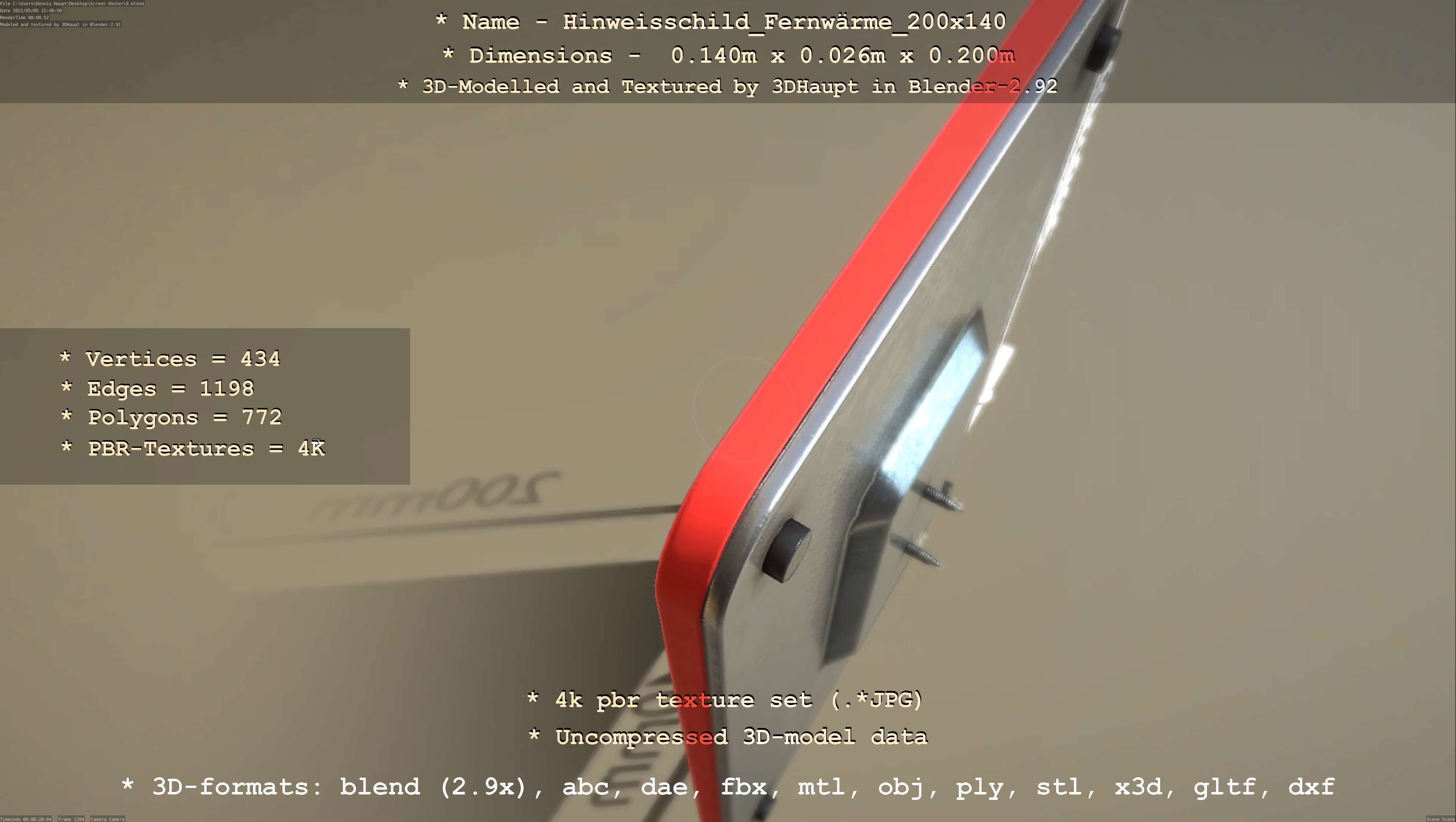 Hinweisschild Fernwaerme 200x140mm Low-poly 3D model_110