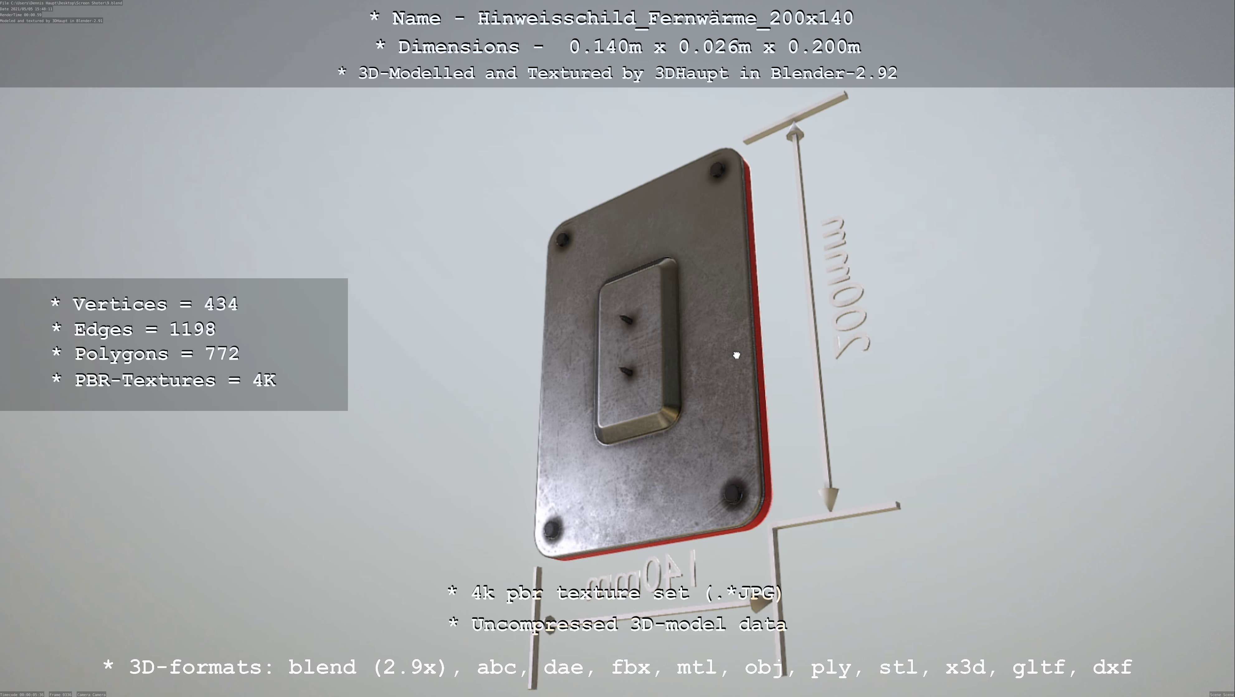 Hinweisschild Fernwaerme 200x140mm Low-poly 3D model_90