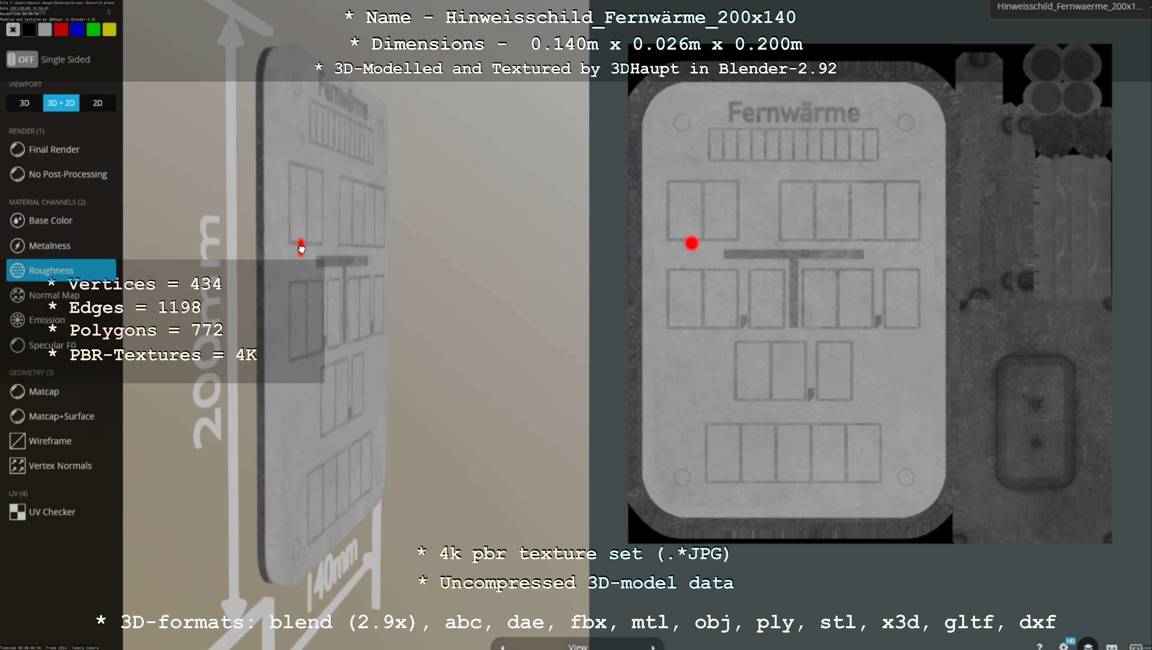 Hinweisschild Fernwaerme 200x140mm Low-poly 3D model_136