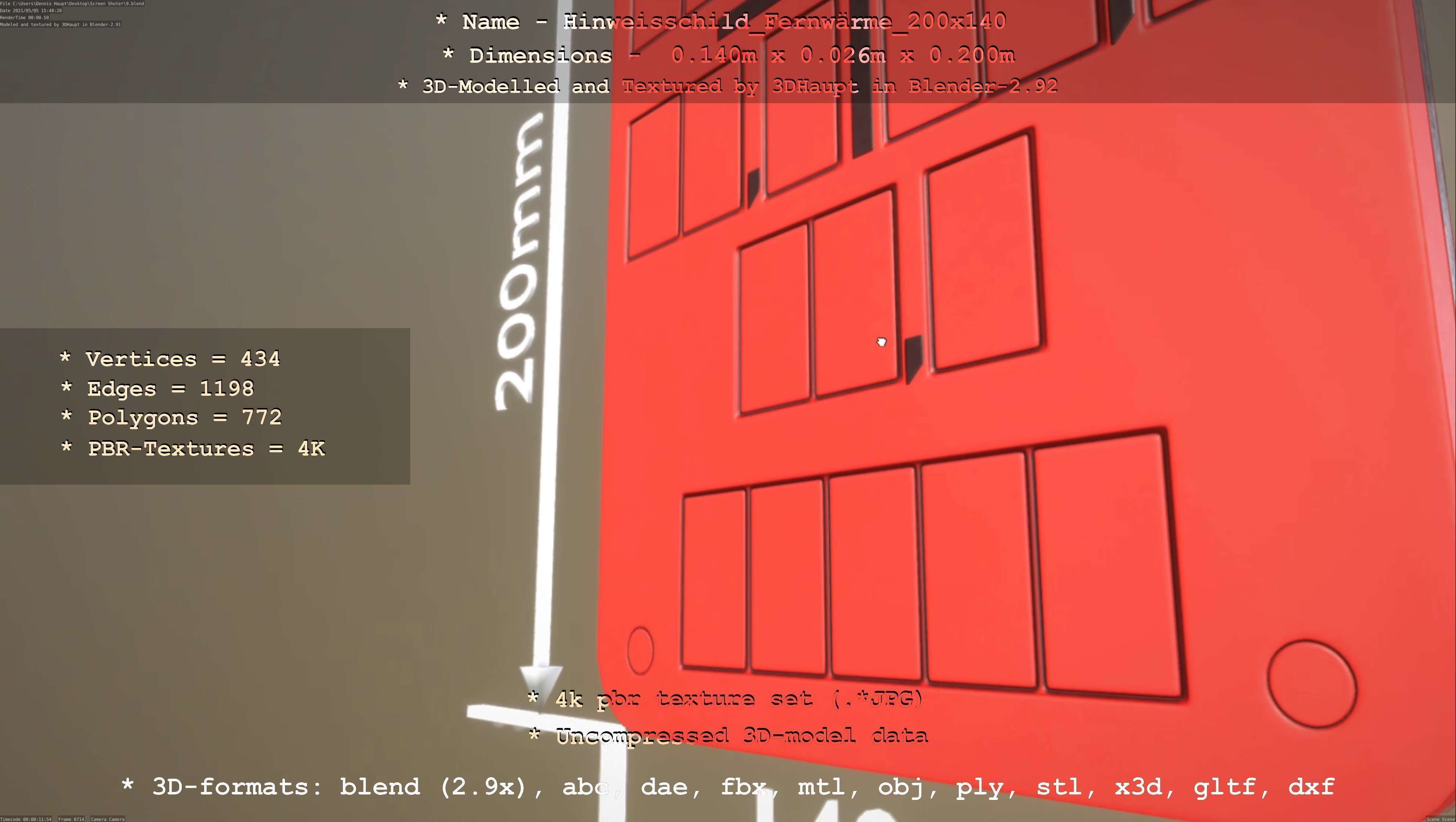 Hinweisschild Fernwaerme 200x140mm Low-poly 3D model_47