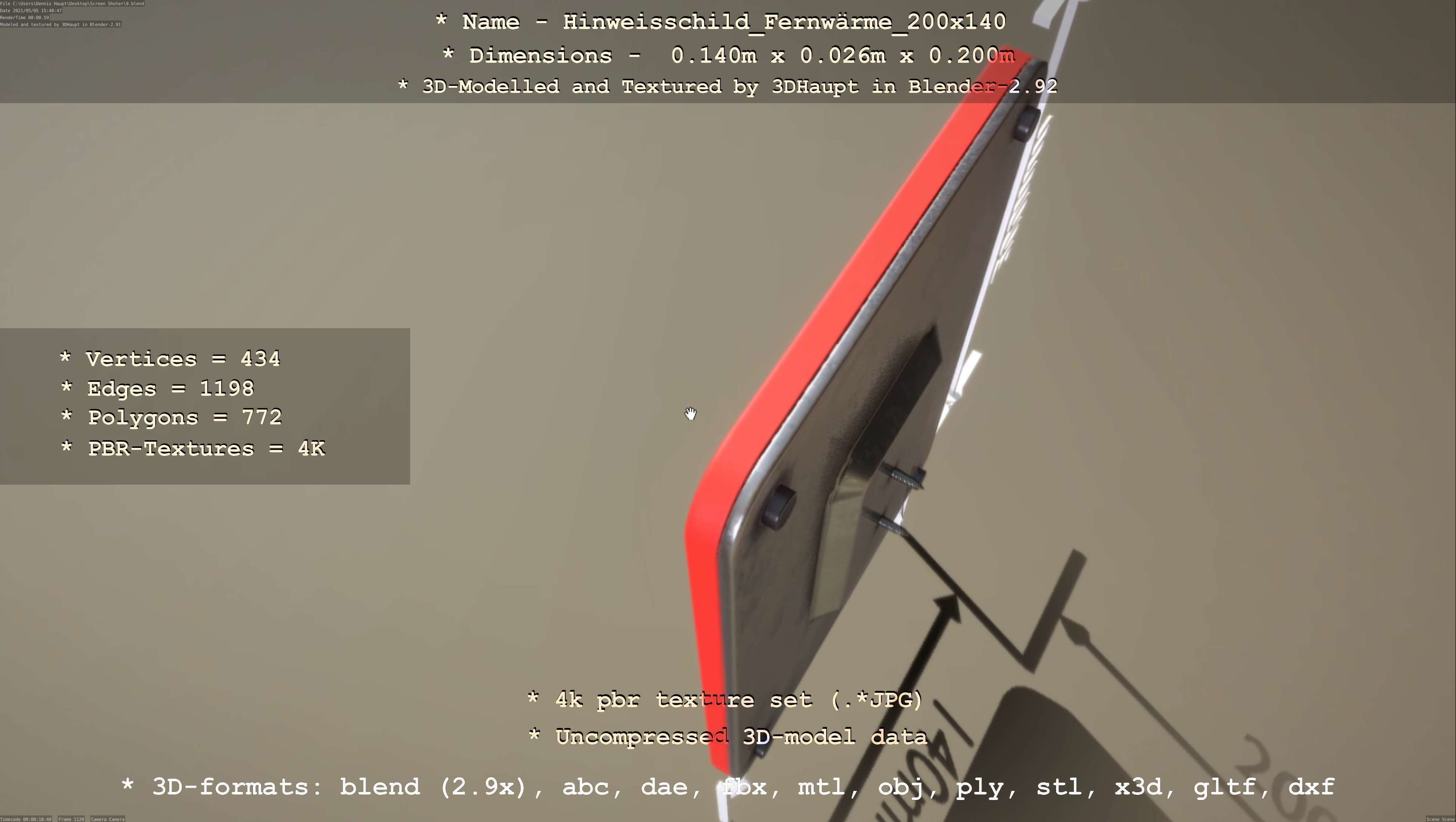 Hinweisschild Fernwaerme 200x140mm Low-poly 3D model_107