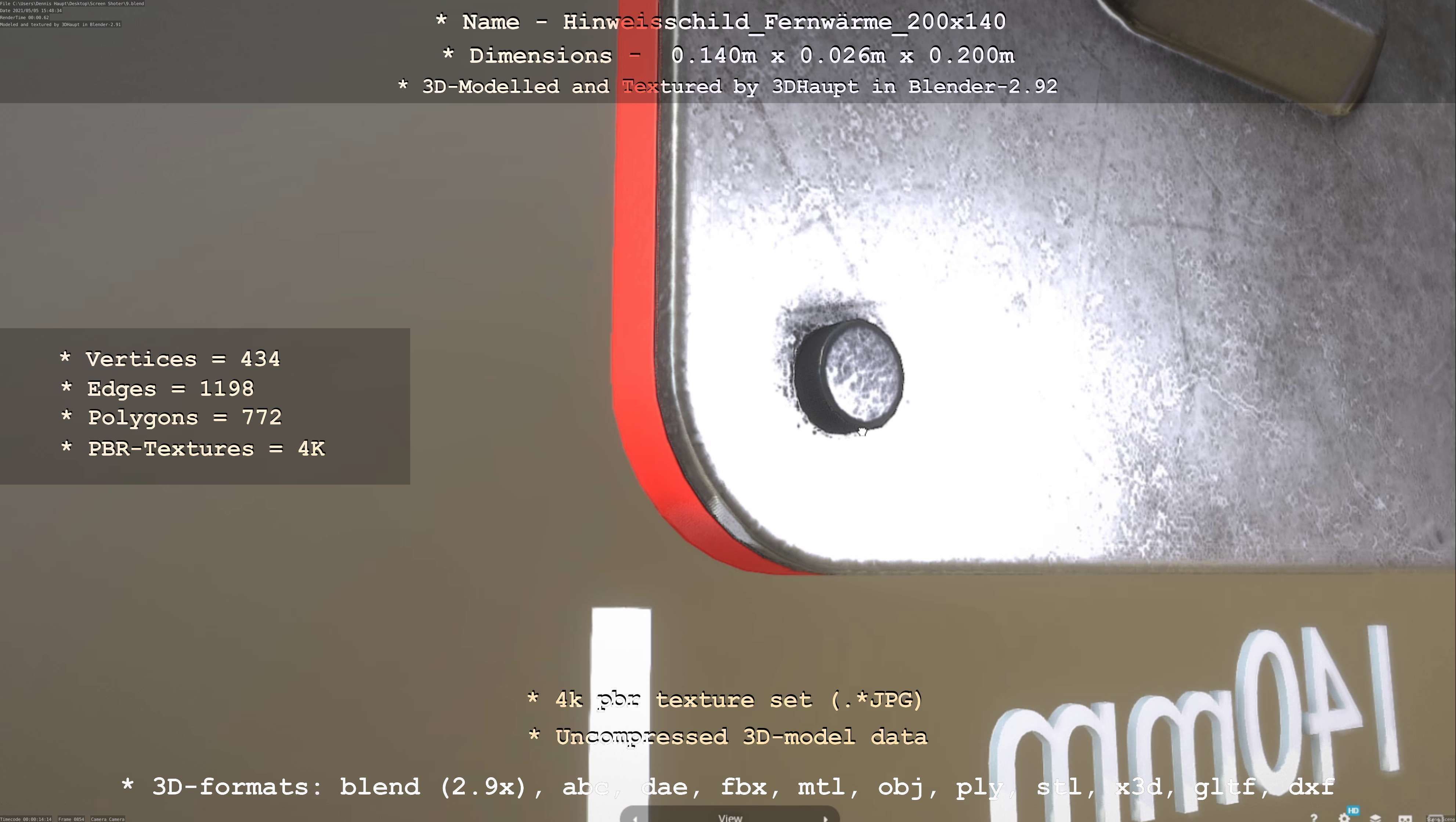 Hinweisschild Fernwaerme 200x140mm Low-poly 3D model_5