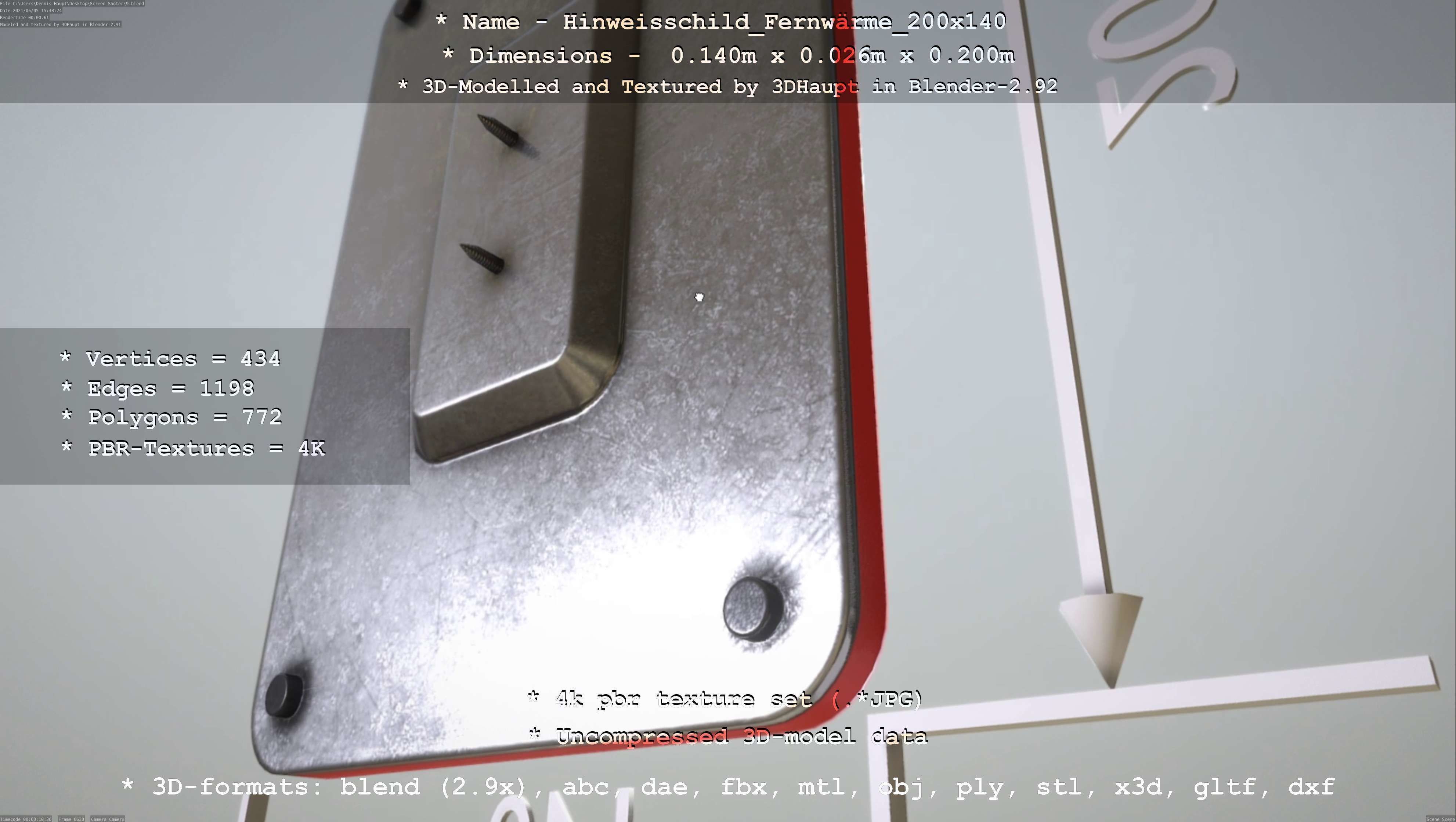 Hinweisschild Fernwaerme 200x140mm Low-poly 3D model_45