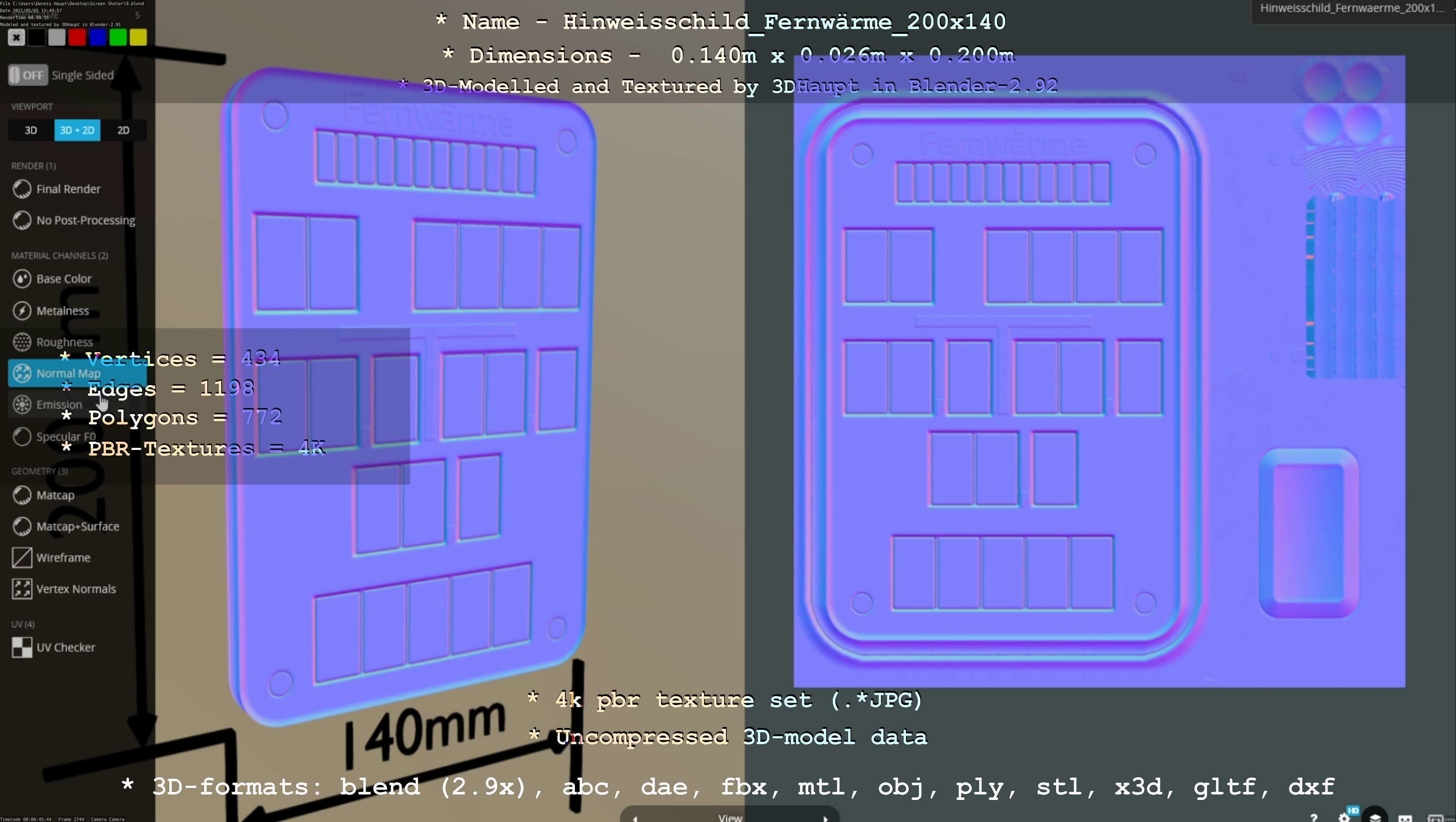Hinweisschild Fernwaerme 200x140mm Low-poly 3D model_21