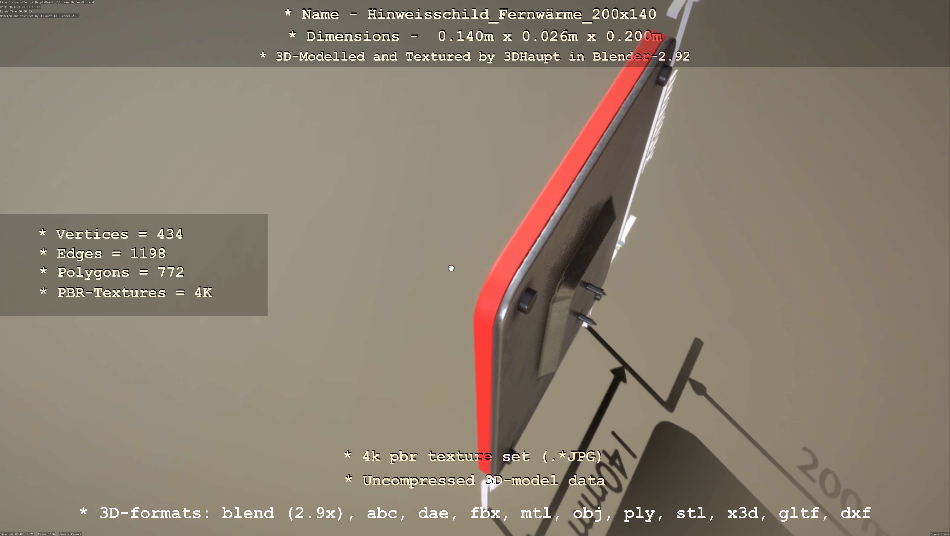 Hinweisschild Fernwaerme 200x140mm Low-poly 3D model_105