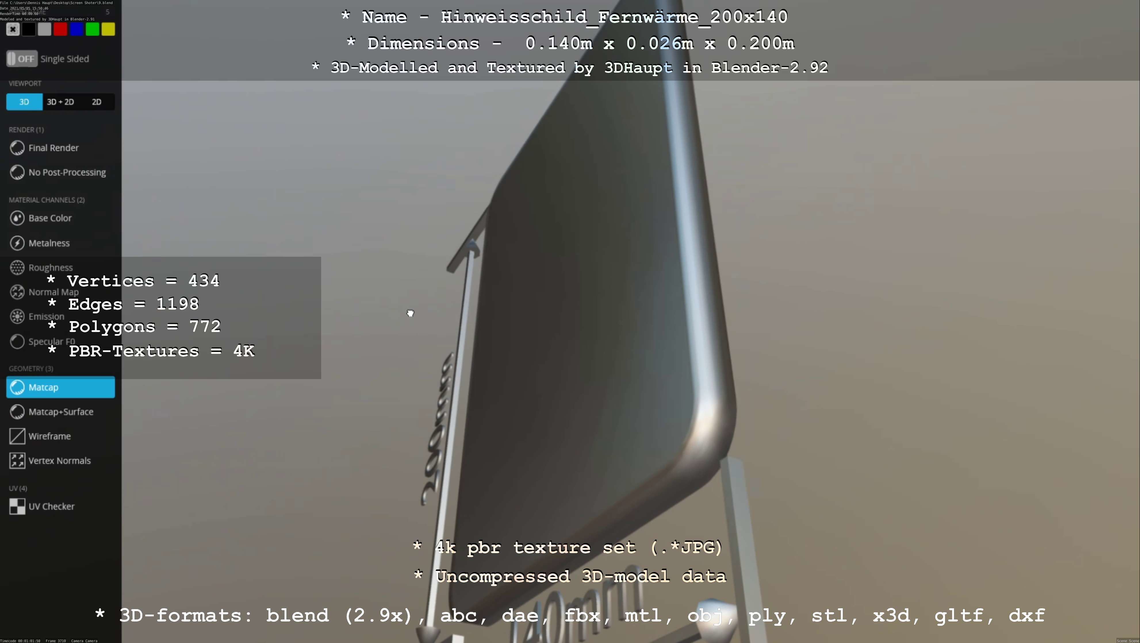 Hinweisschild Fernwaerme 200x140mm Low-poly 3D model_54