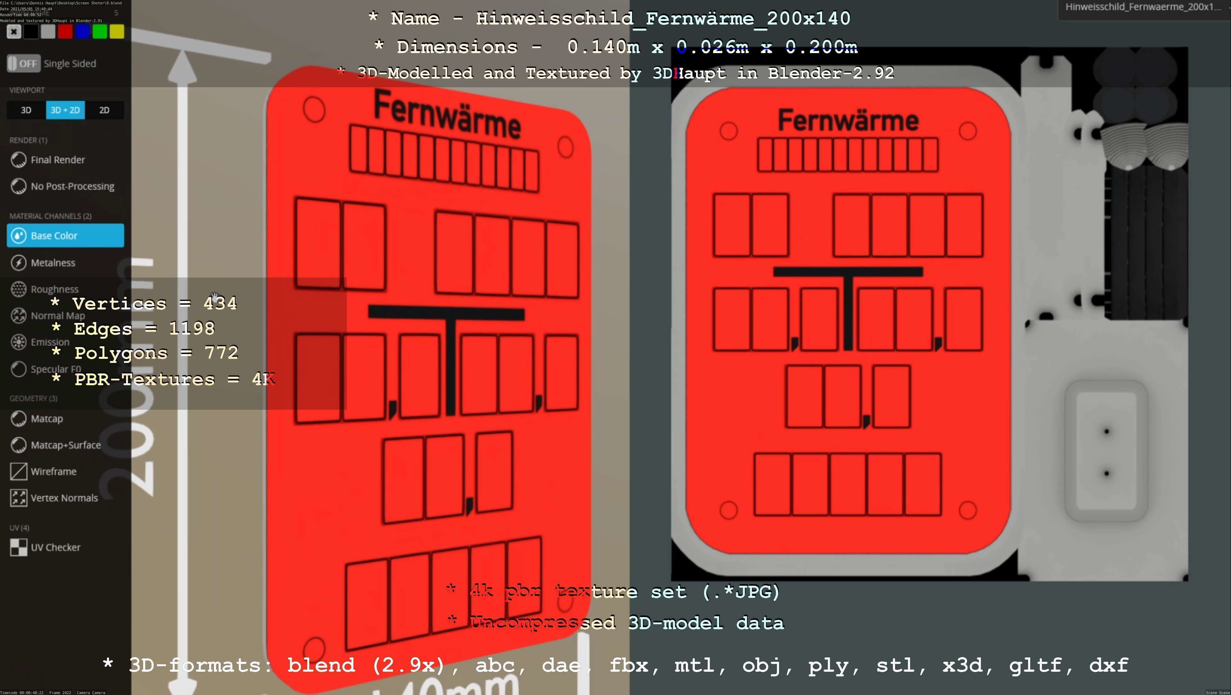 Hinweisschild Fernwaerme 200x140mm Low-poly 3D model_141