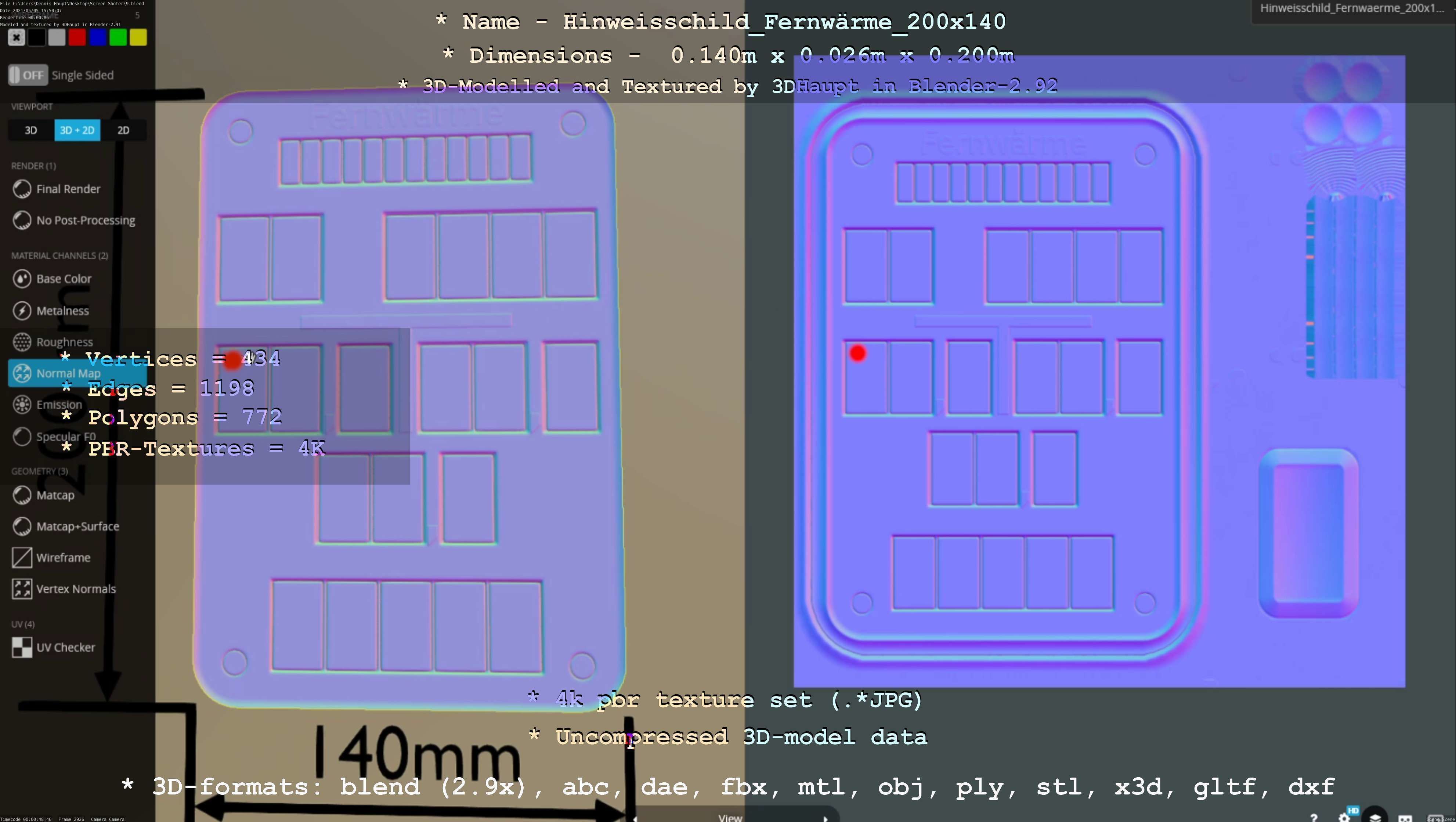 Hinweisschild Fernwaerme 200x140mm Low-poly 3D model_23