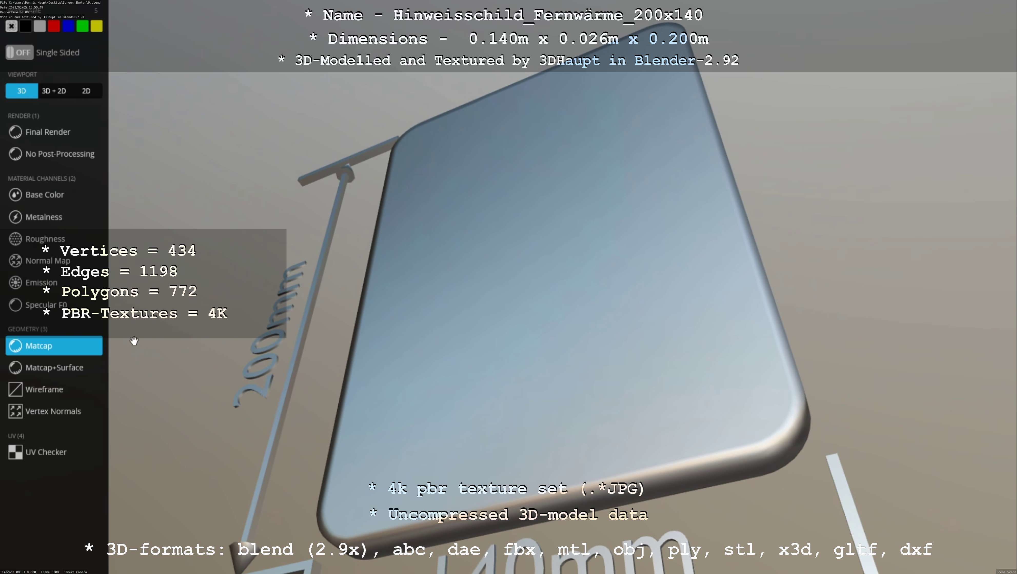 Hinweisschild Fernwaerme 200x140mm Low-poly 3D model_55