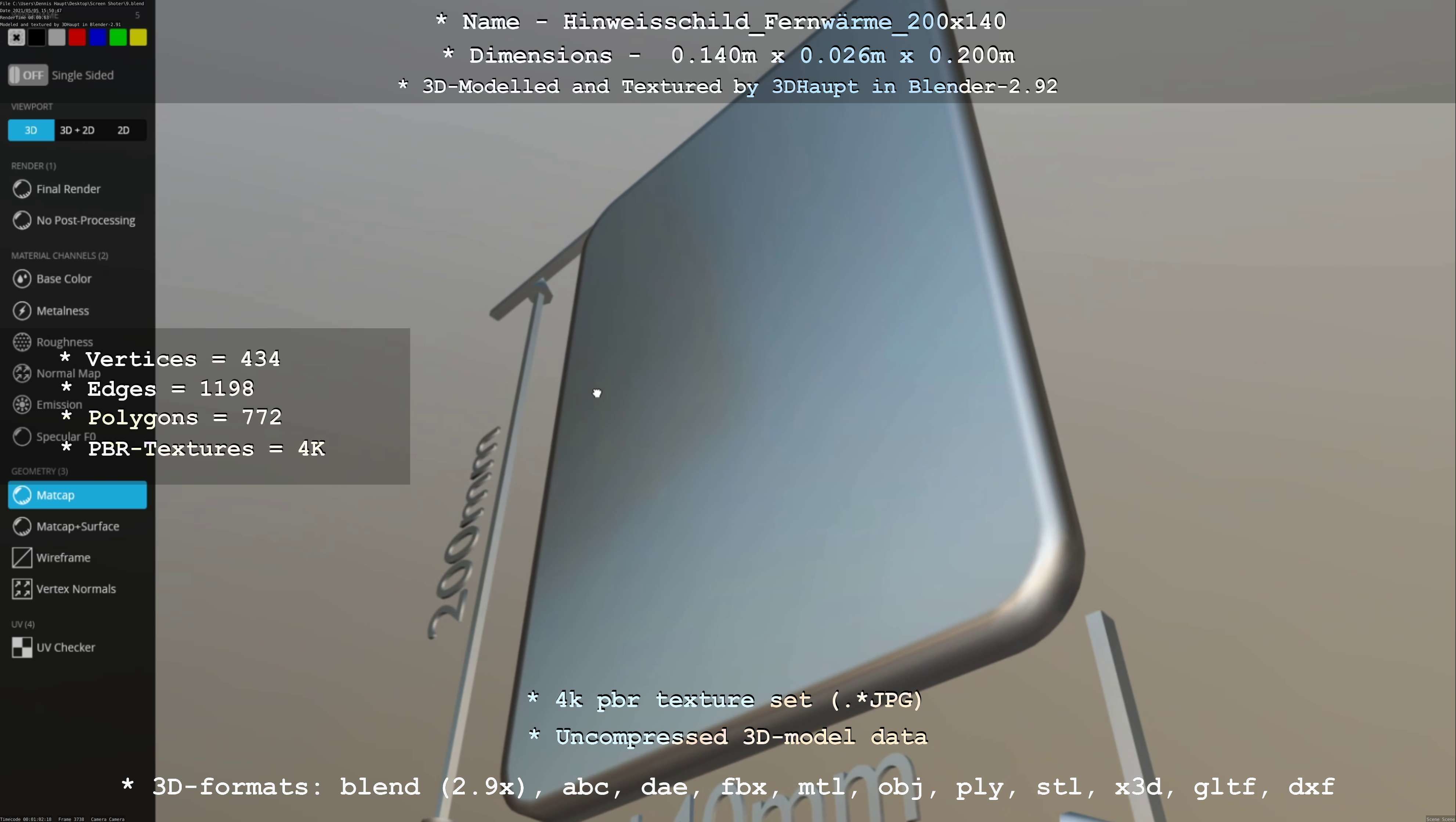 Hinweisschild Fernwaerme 200x140mm Low-poly 3D model_50