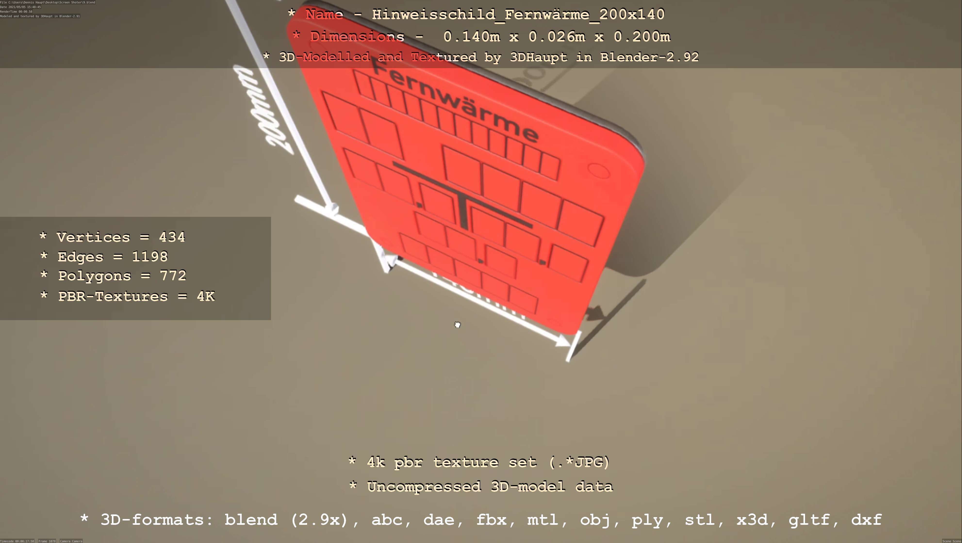 Hinweisschild Fernwaerme 200x140mm Low-poly 3D model_7