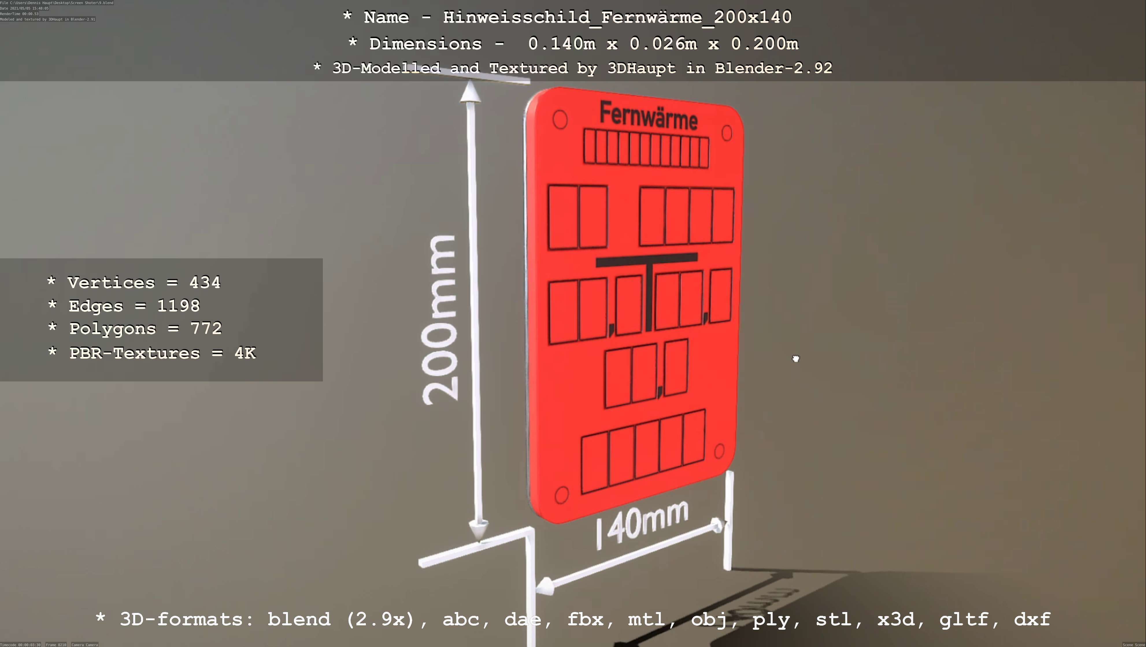 Hinweisschild Fernwaerme 200x140mm Low-poly 3D model_40