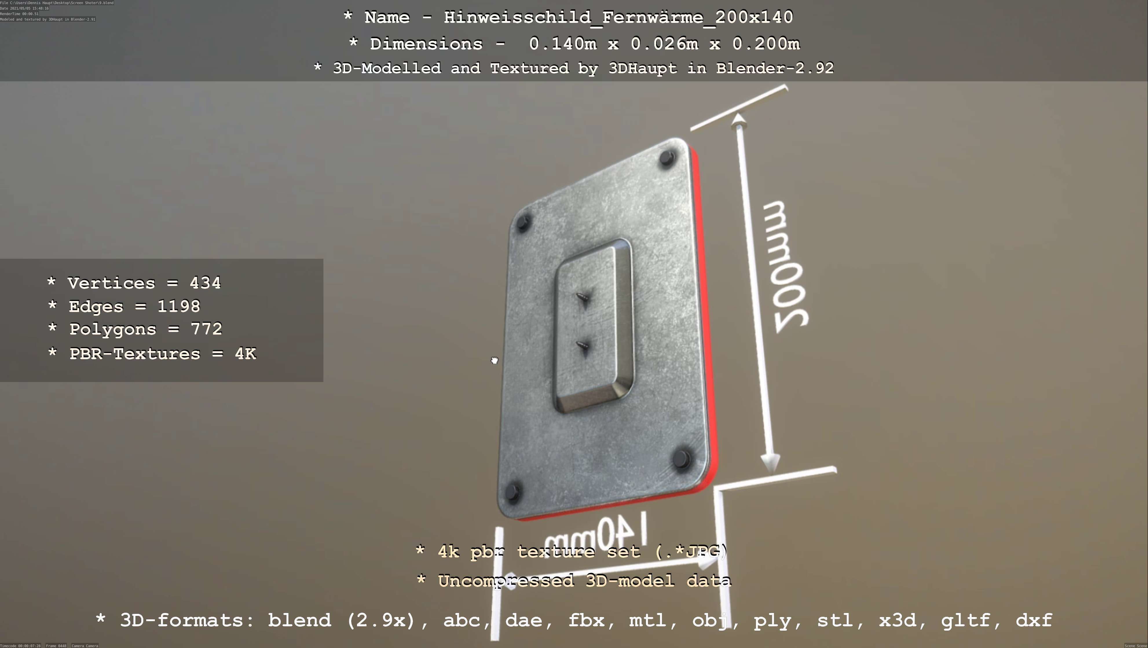 Hinweisschild Fernwaerme 200x140mm Low-poly 3D model_99