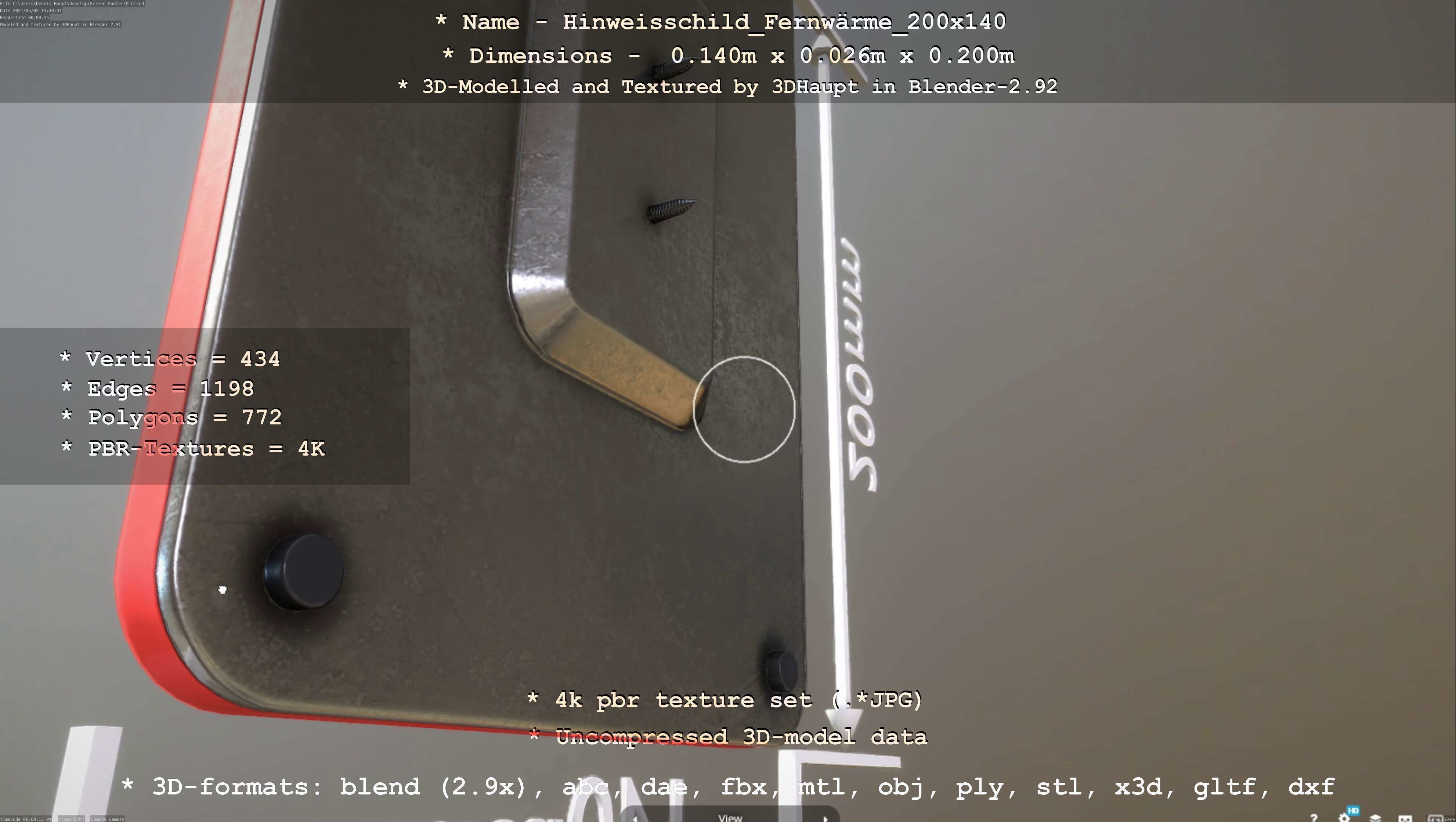 Hinweisschild Fernwaerme 200x140mm Low-poly 3D model_97