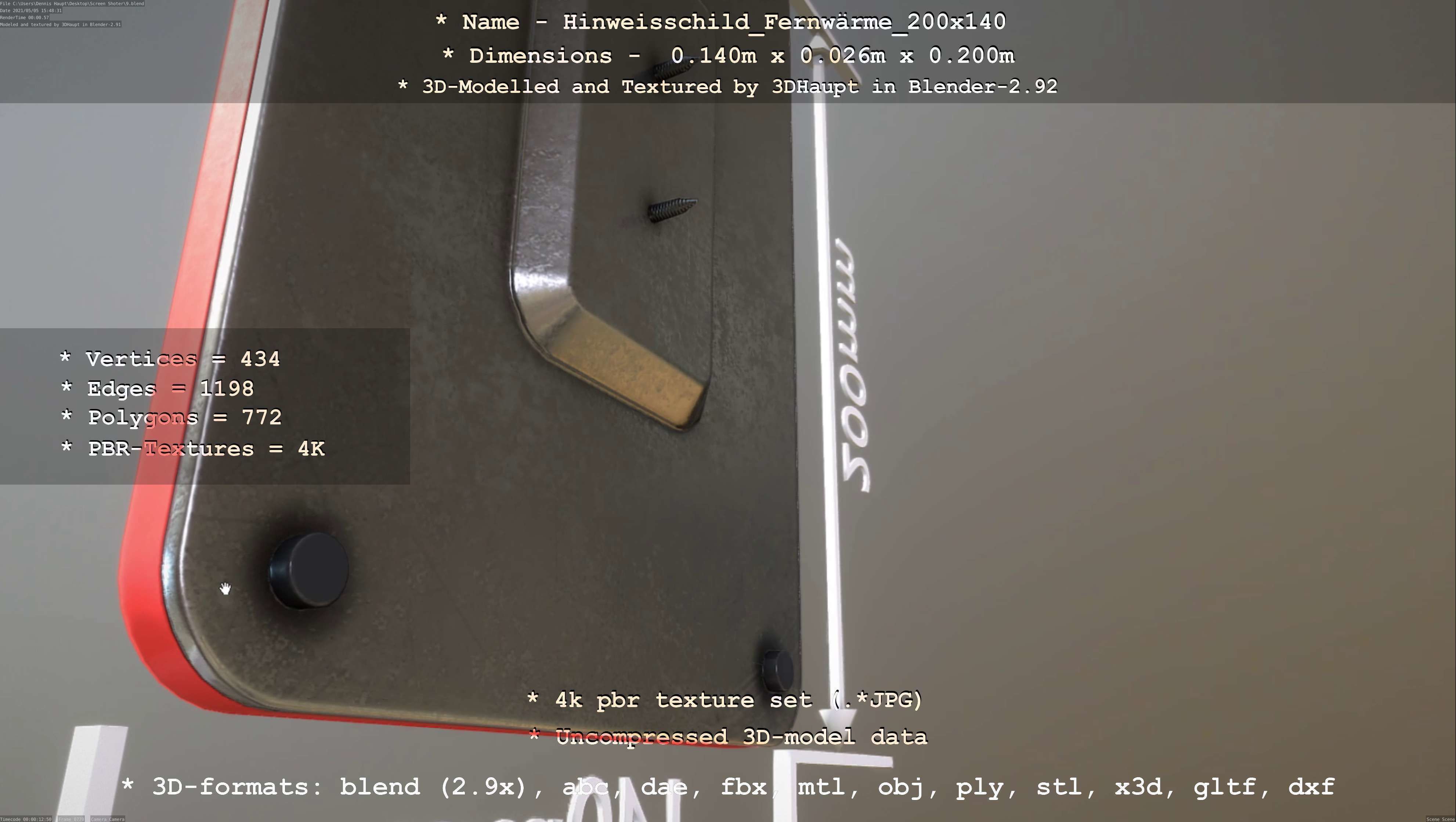 Hinweisschild Fernwaerme 200x140mm Low-poly 3D model_98