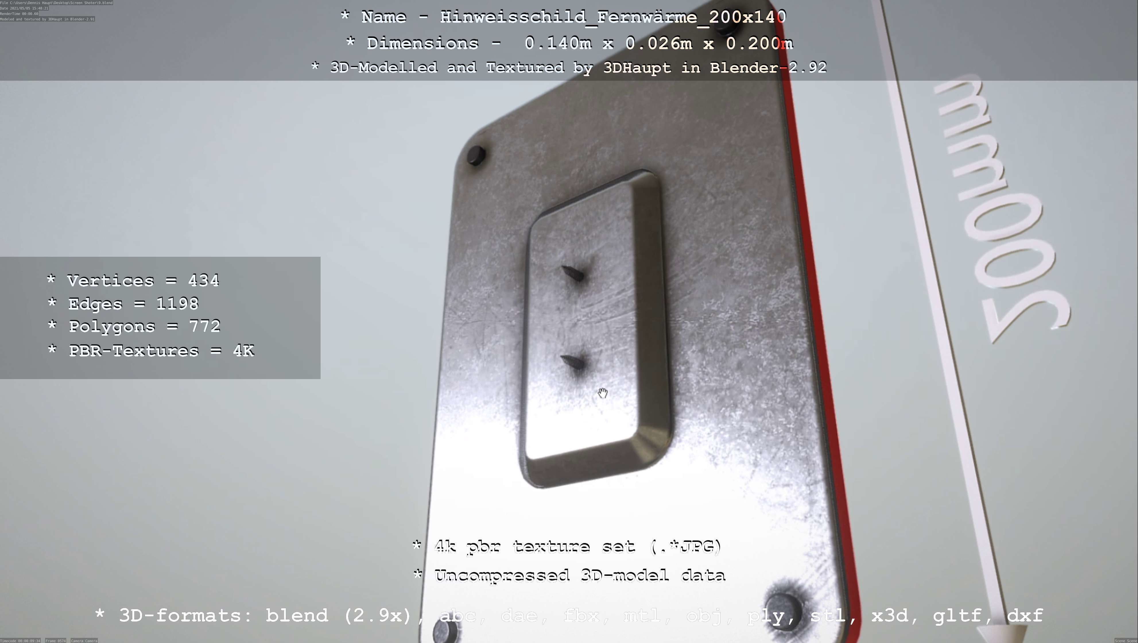 Hinweisschild Fernwaerme 200x140mm Low-poly 3D model_44