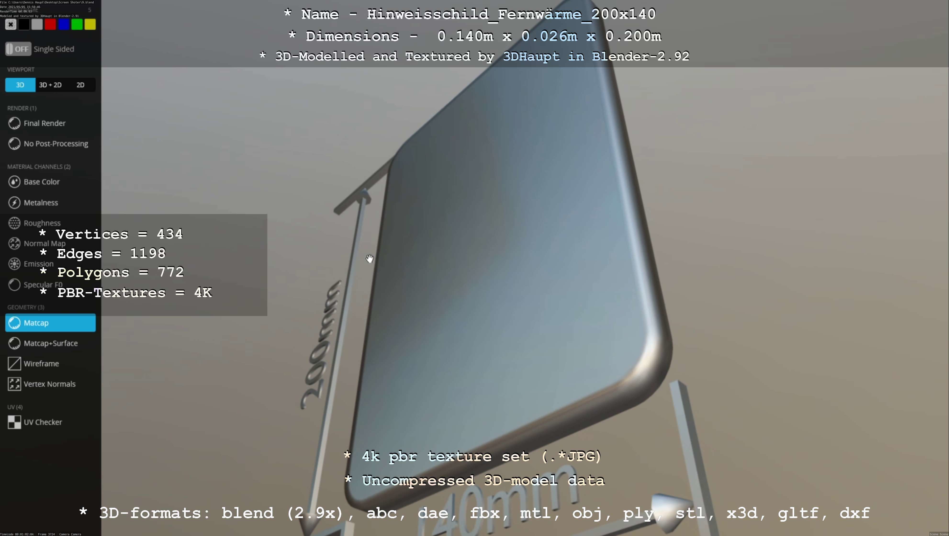 Hinweisschild Fernwaerme 200x140mm Low-poly 3D model_52