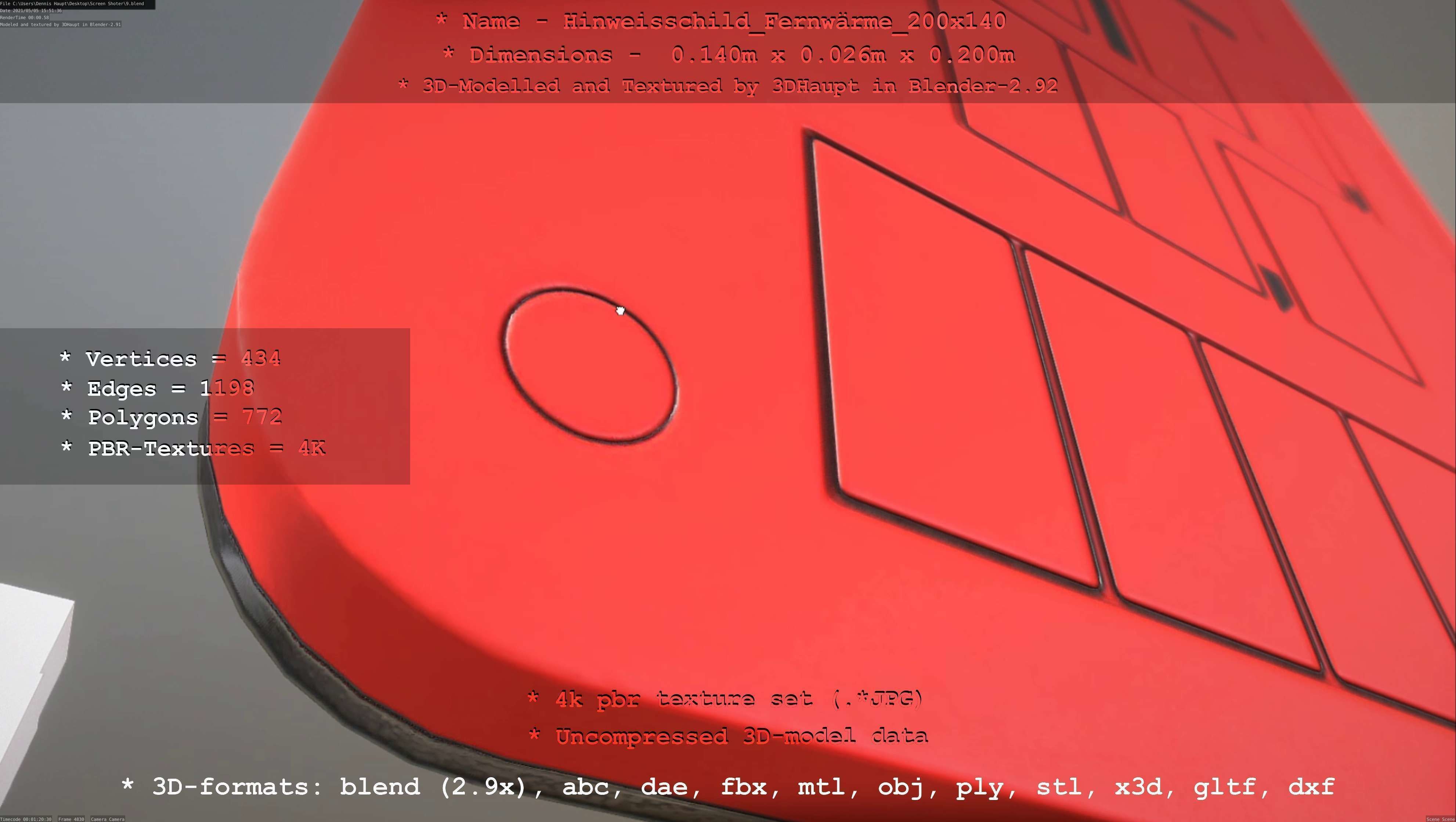 Hinweisschild Fernwaerme 200x140mm Low-poly 3D model_32