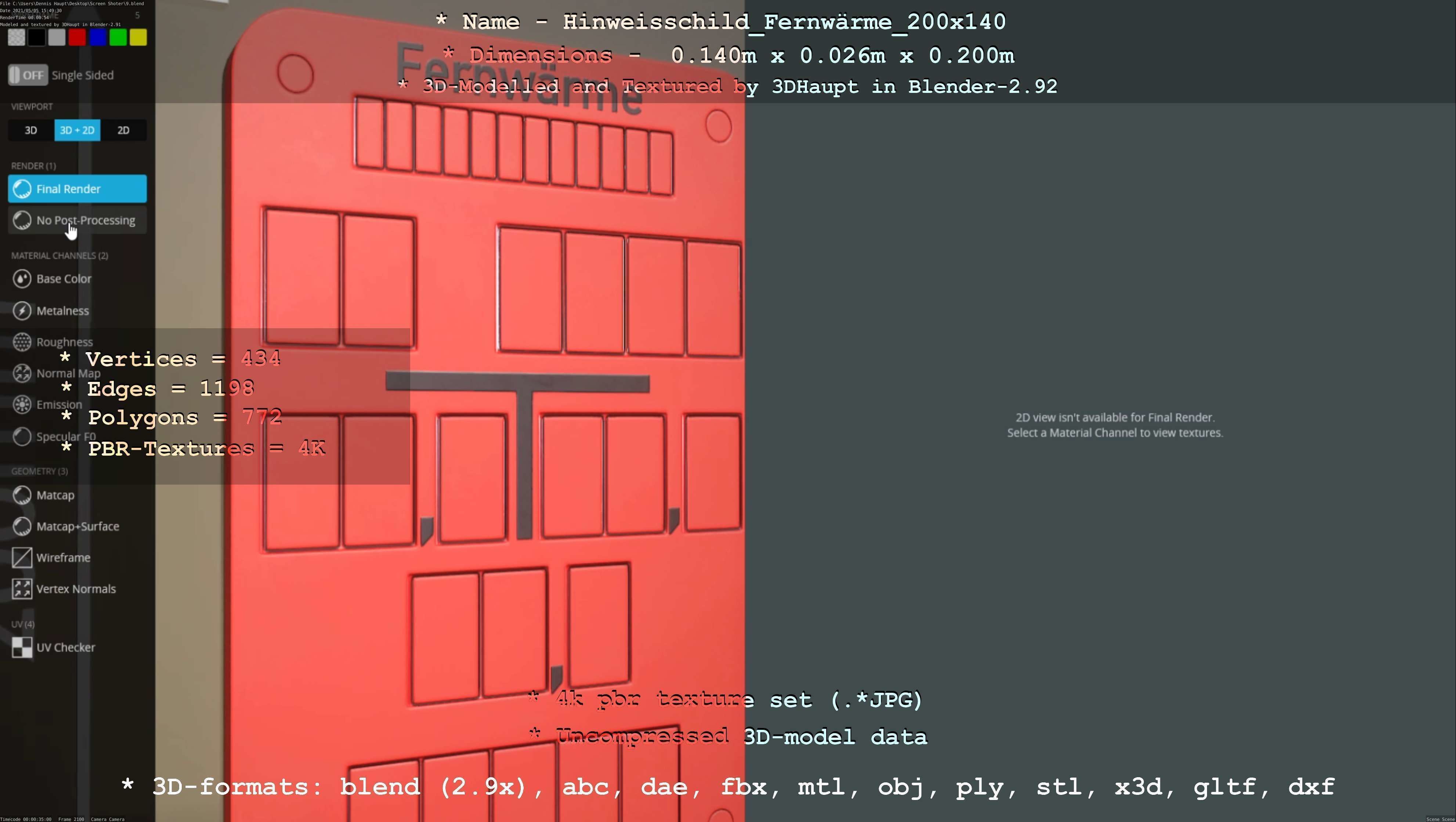 Hinweisschild Fernwaerme 200x140mm Low-poly 3D model_129