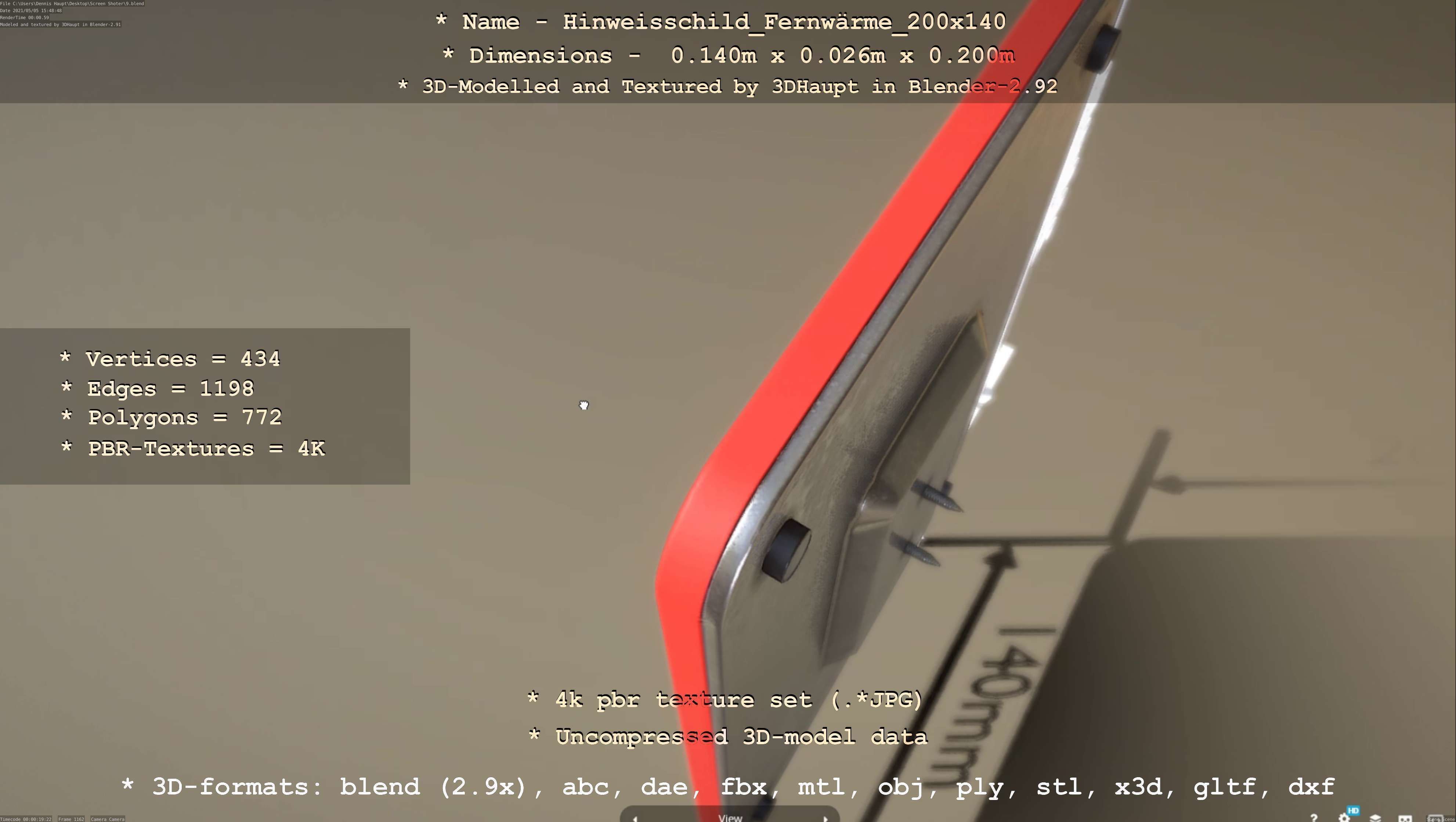 Hinweisschild Fernwaerme 200x140mm Low-poly 3D model_109