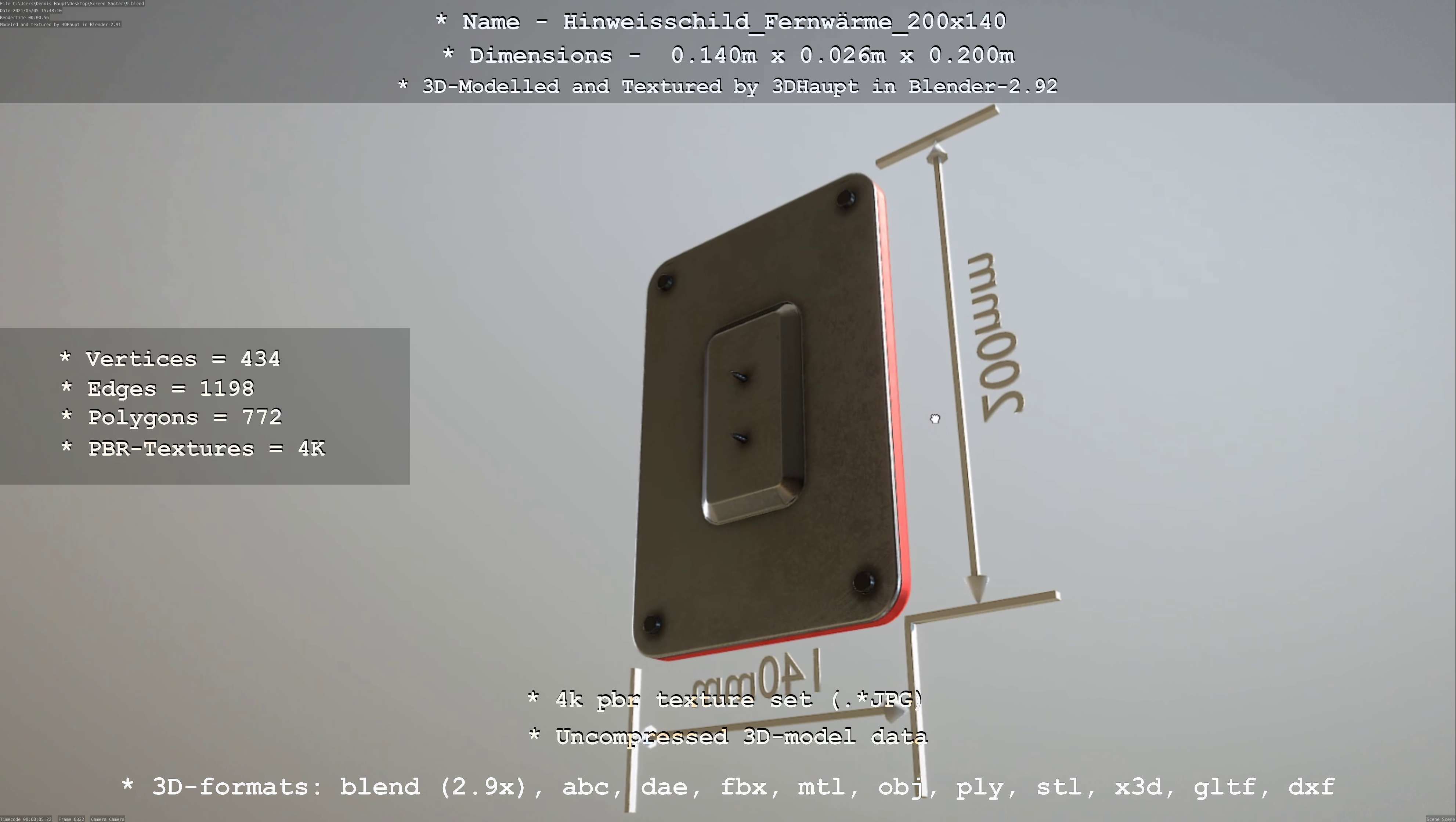 Hinweisschild Fernwaerme 200x140mm Low-poly 3D model_42