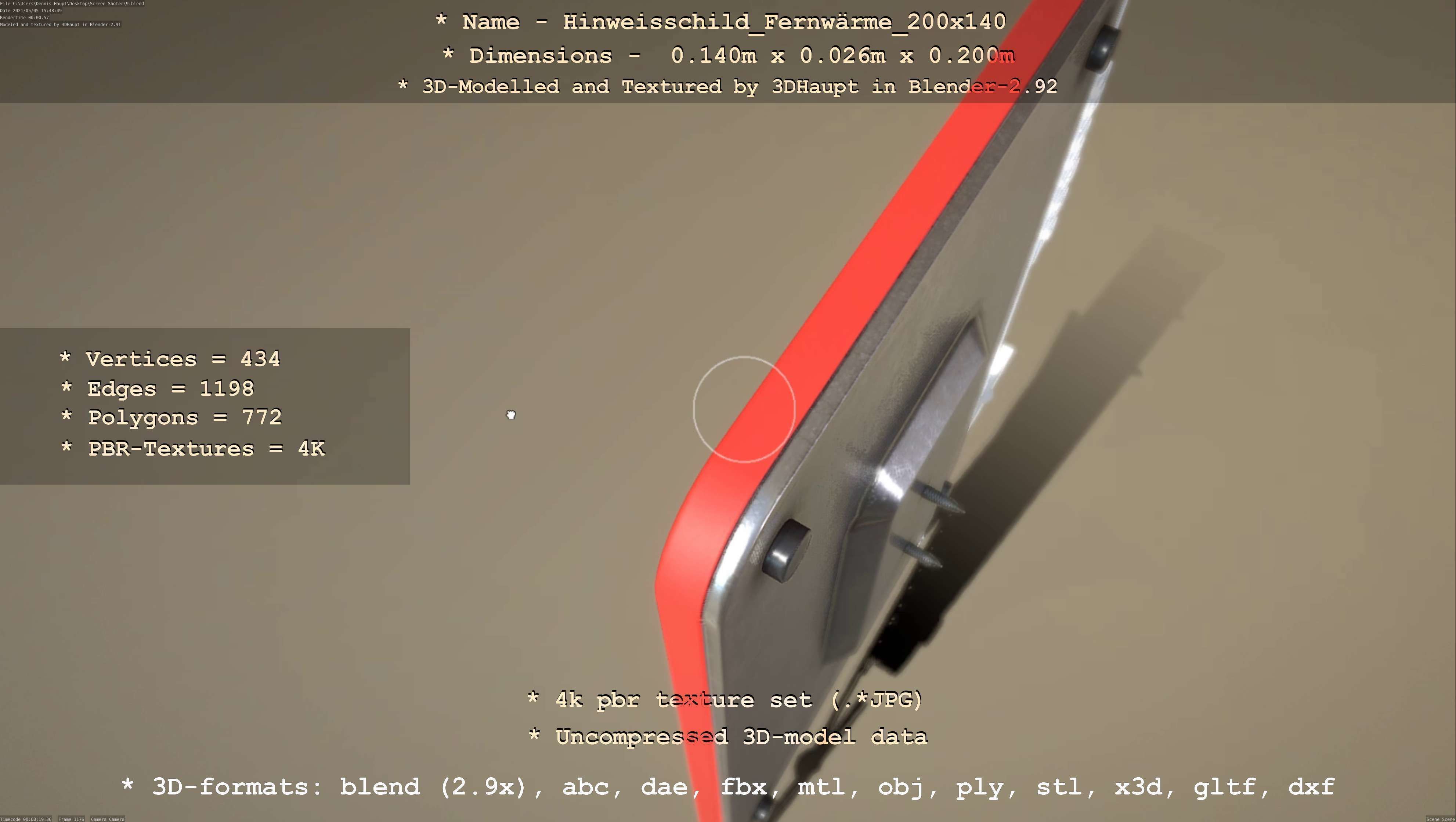 Hinweisschild Fernwaerme 200x140mm Low-poly 3D model_111