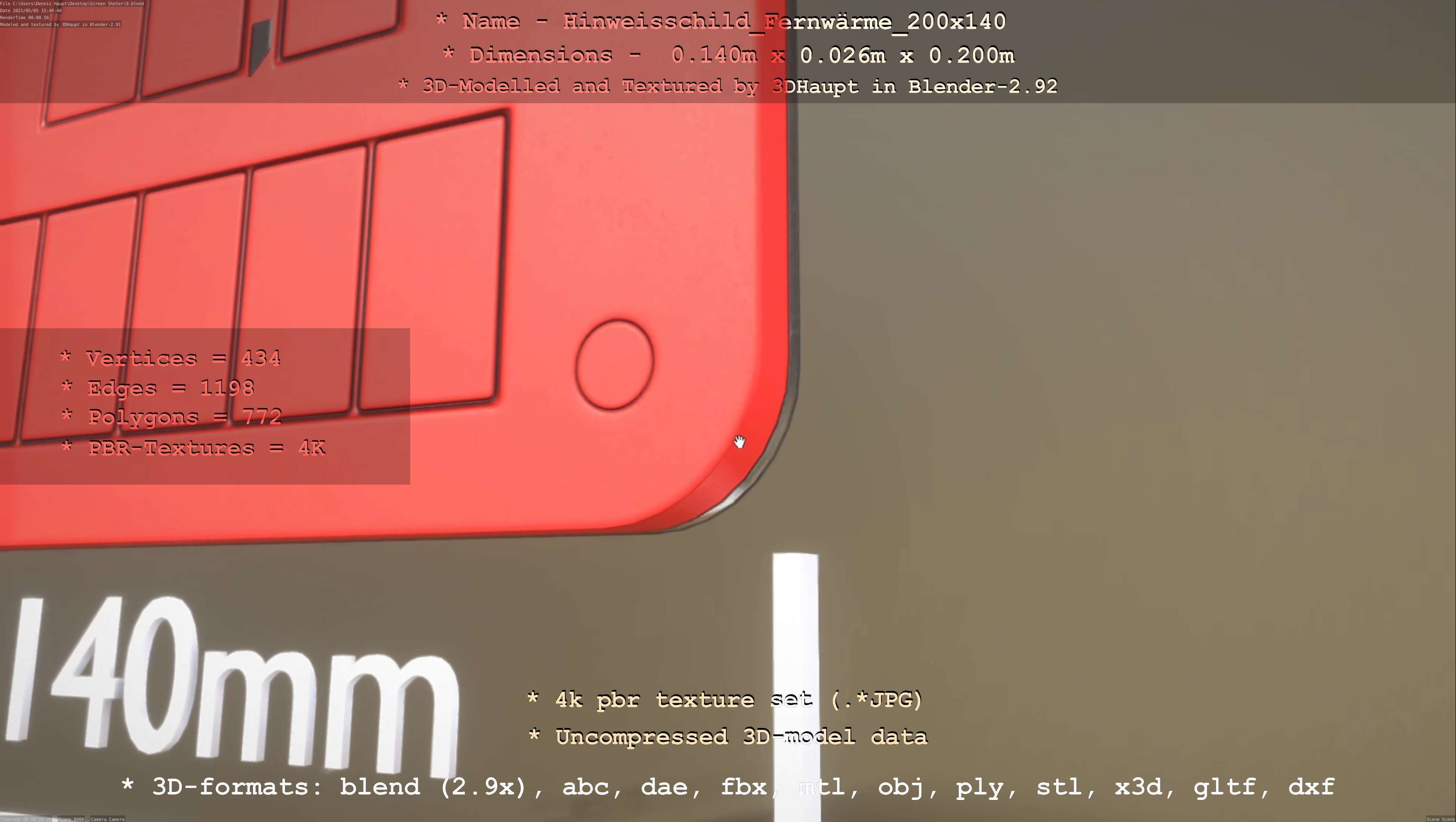 Hinweisschild Fernwaerme 200x140mm Low-poly 3D model_6