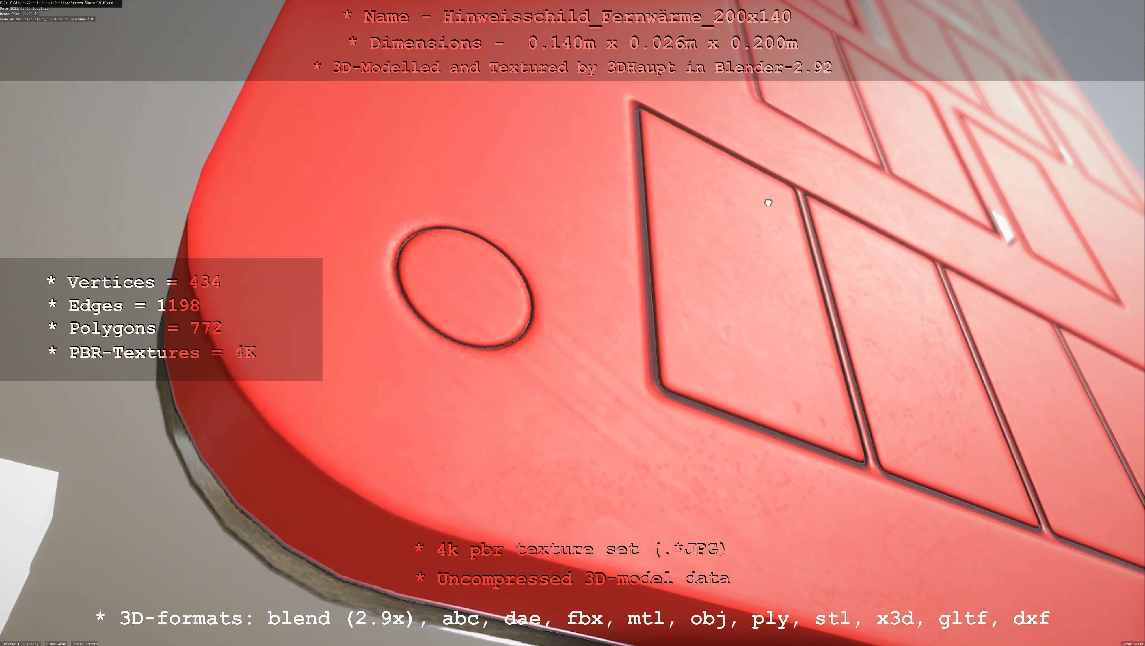 Hinweisschild Fernwaerme 200x140mm Low-poly 3D model_75