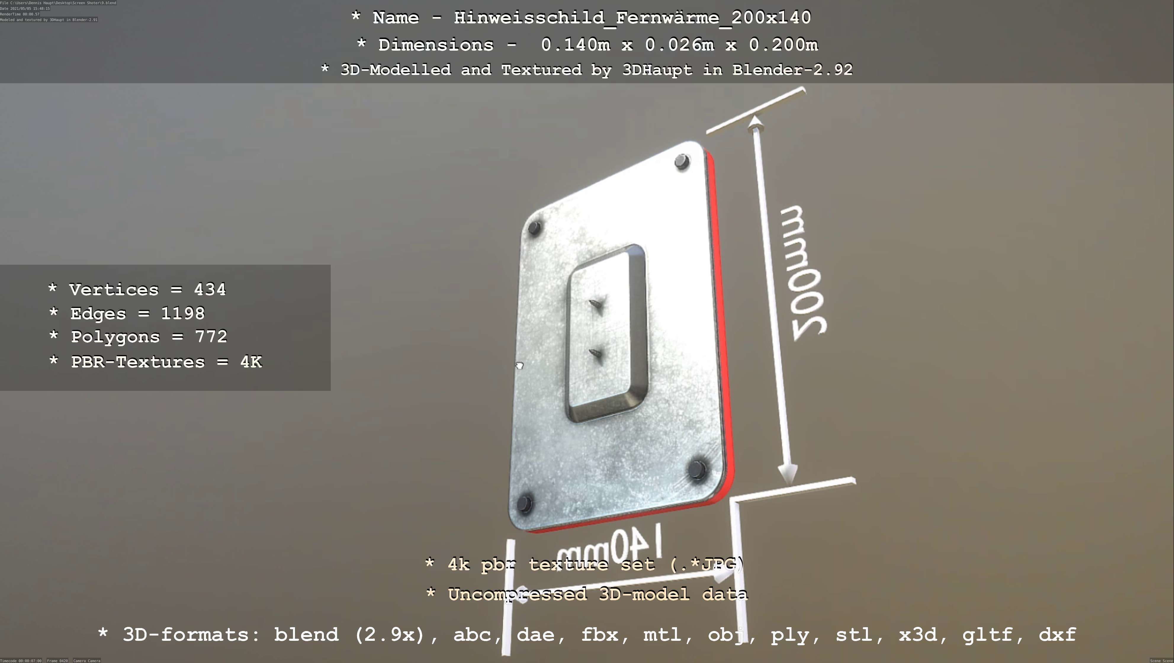 Hinweisschild Fernwaerme 200x140mm Low-poly 3D model_92