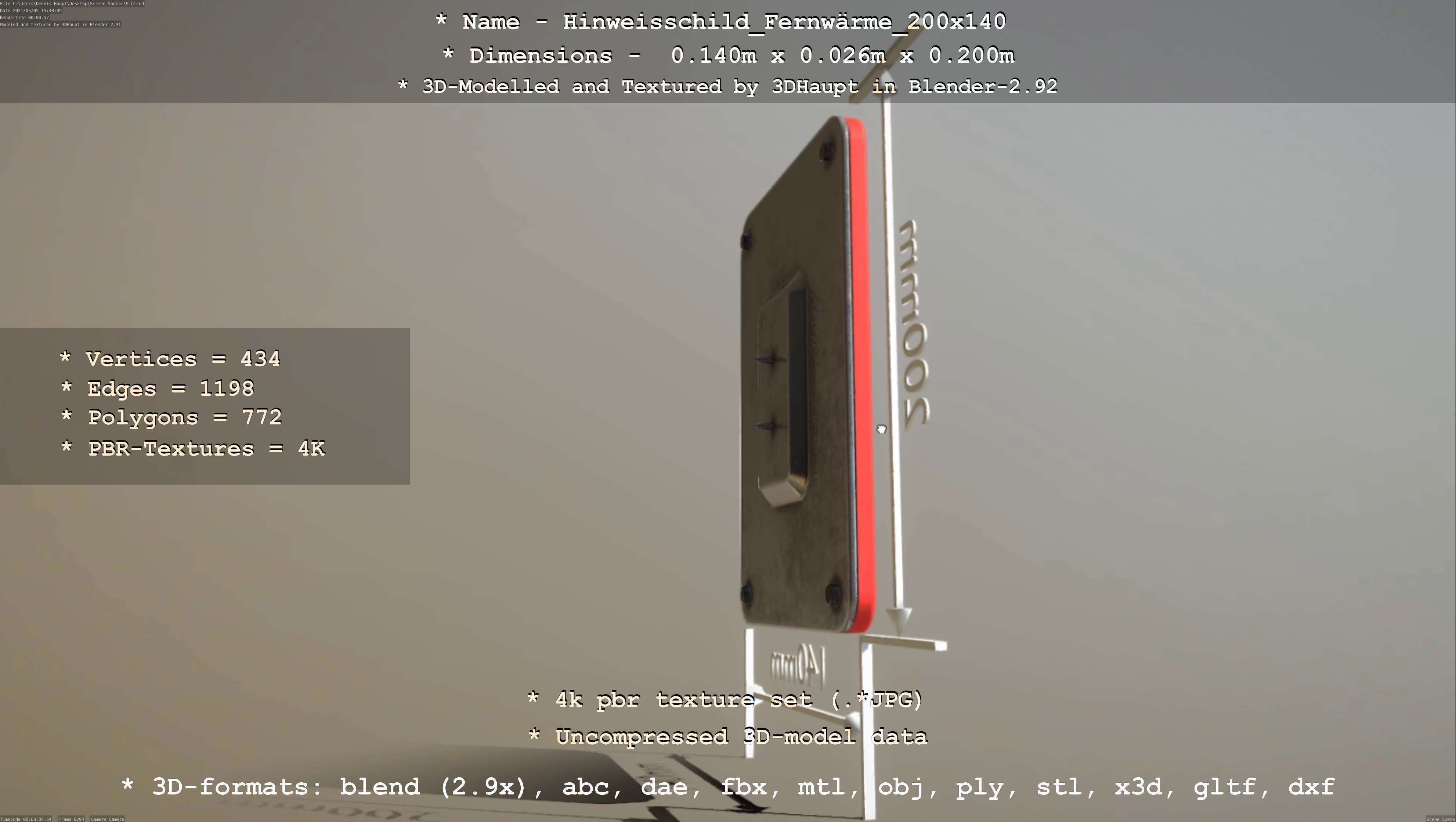 Hinweisschild Fernwaerme 200x140mm Low-poly 3D model_89