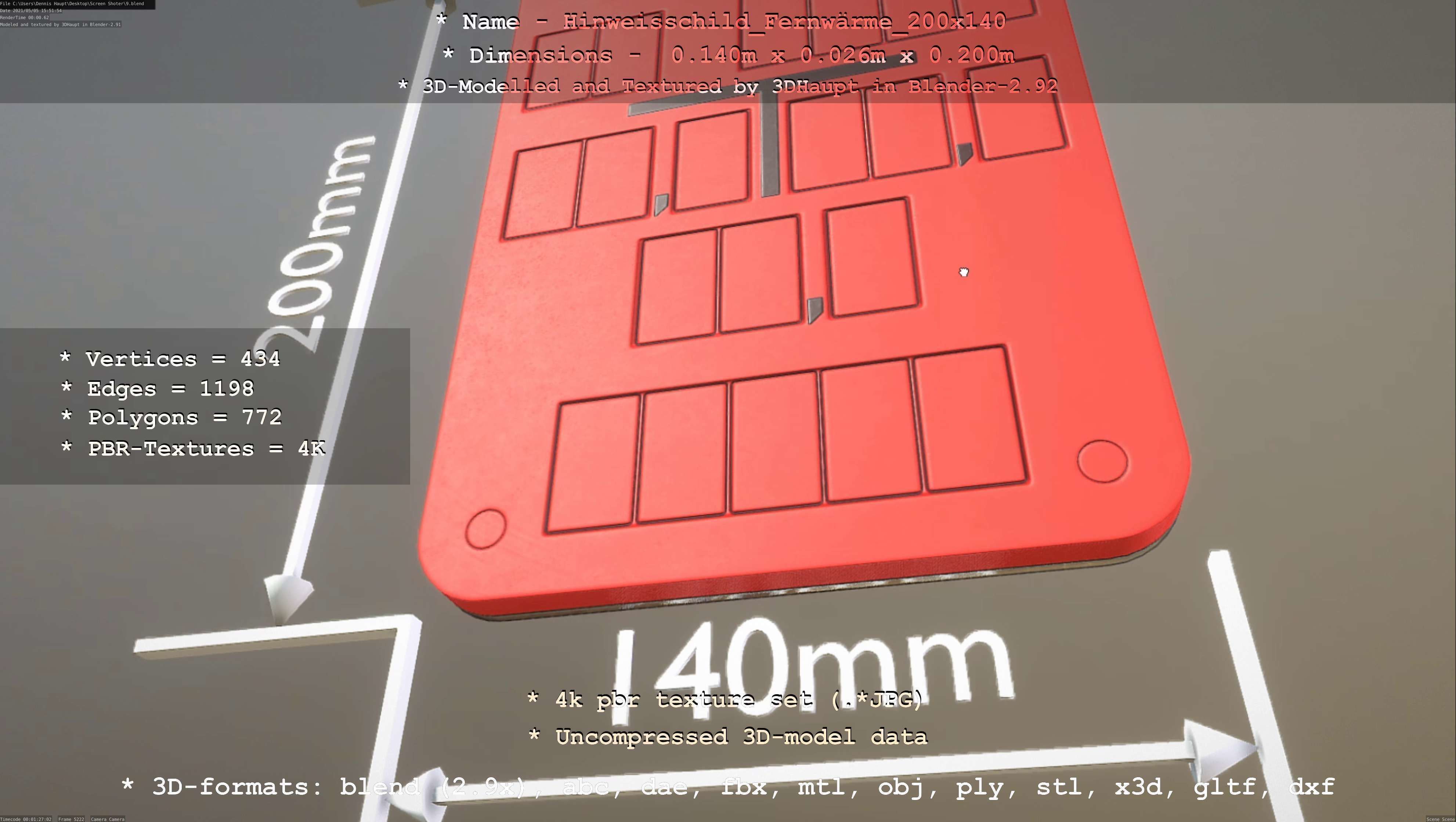 Hinweisschild Fernwaerme 200x140mm Low-poly 3D model_33
