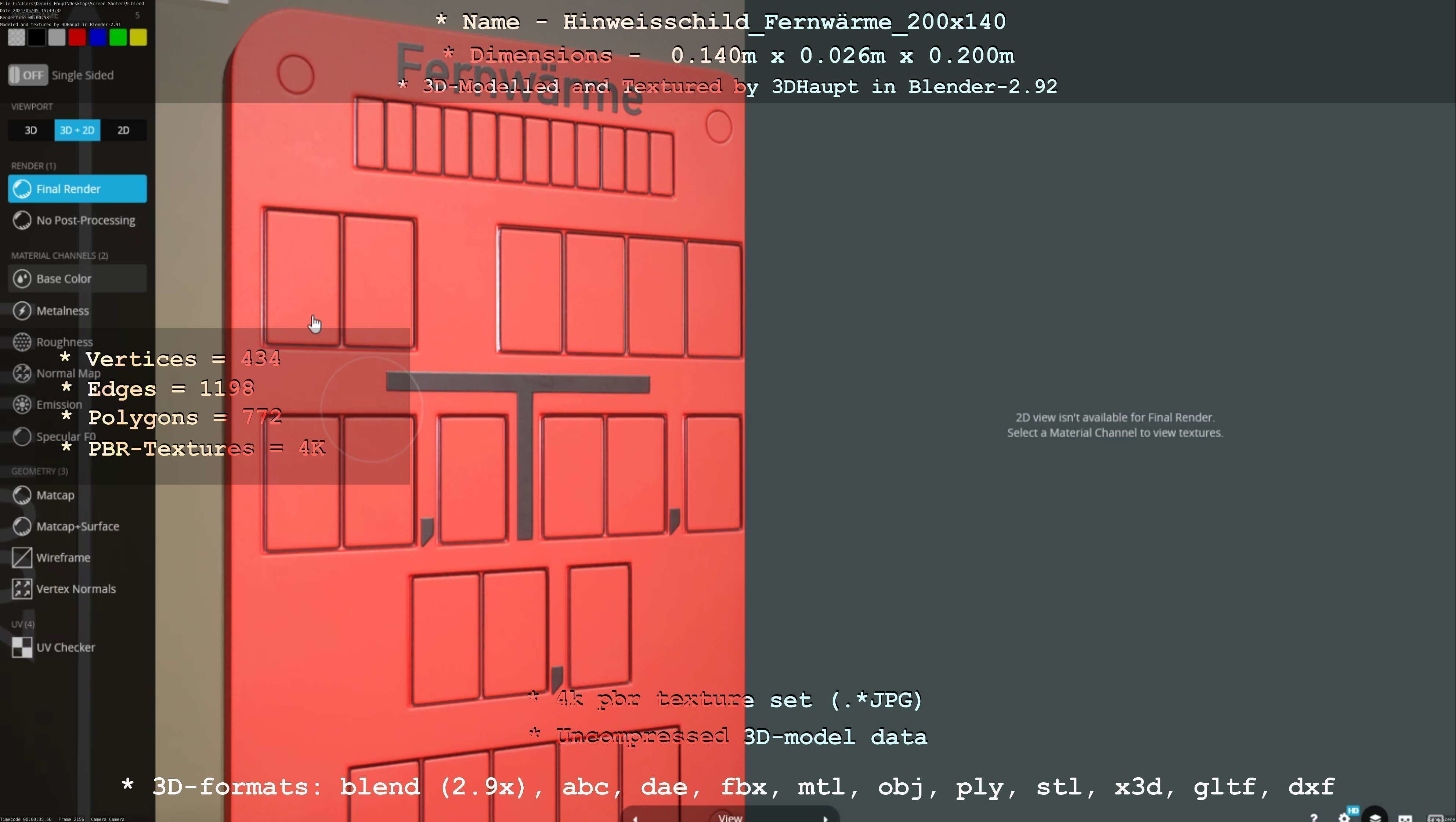 Hinweisschild Fernwaerme 200x140mm Low-poly 3D model_139