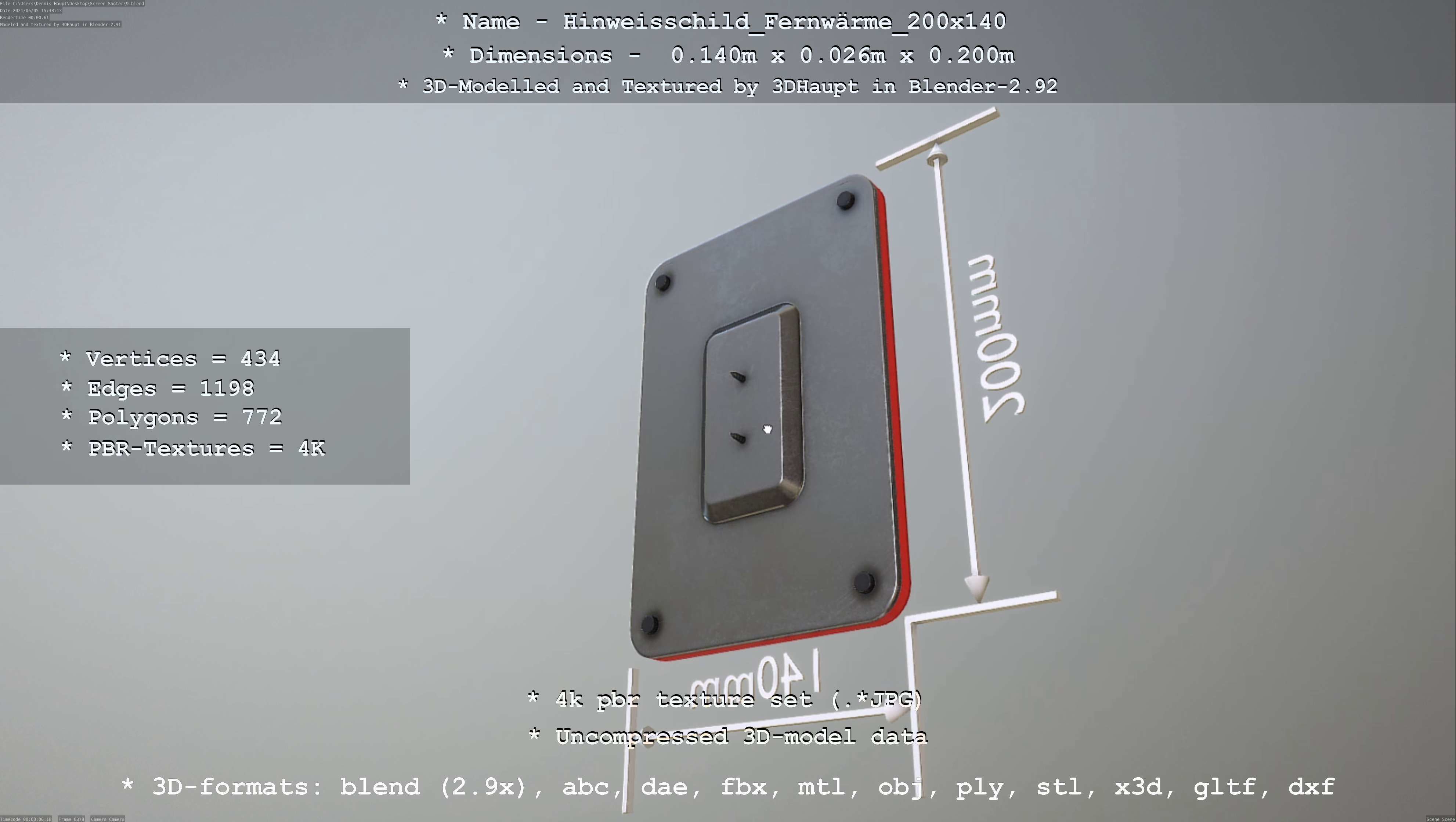 Hinweisschild Fernwaerme 200x140mm Low-poly 3D model_95