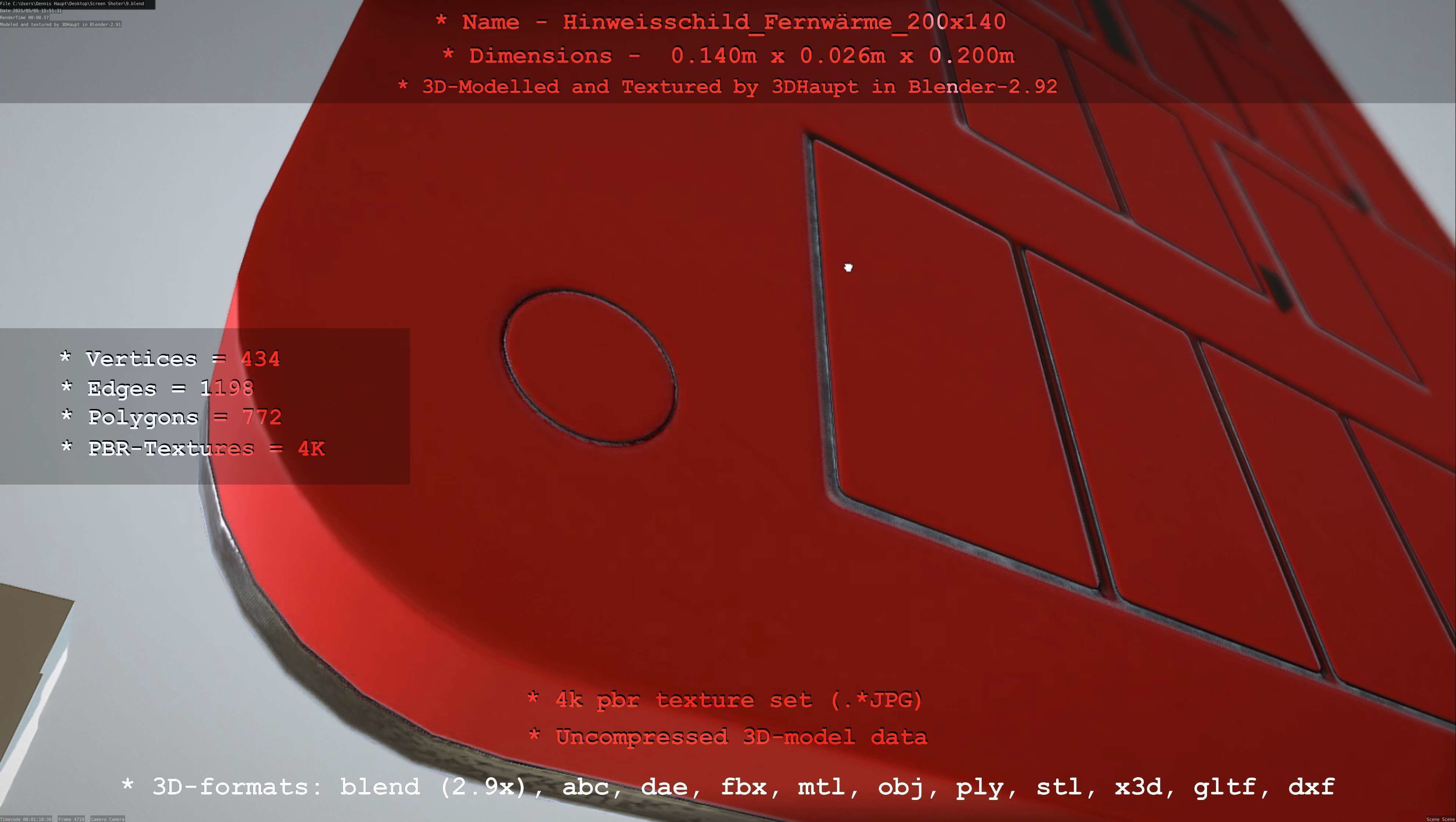 Hinweisschild Fernwaerme 200x140mm Low-poly 3D model_87