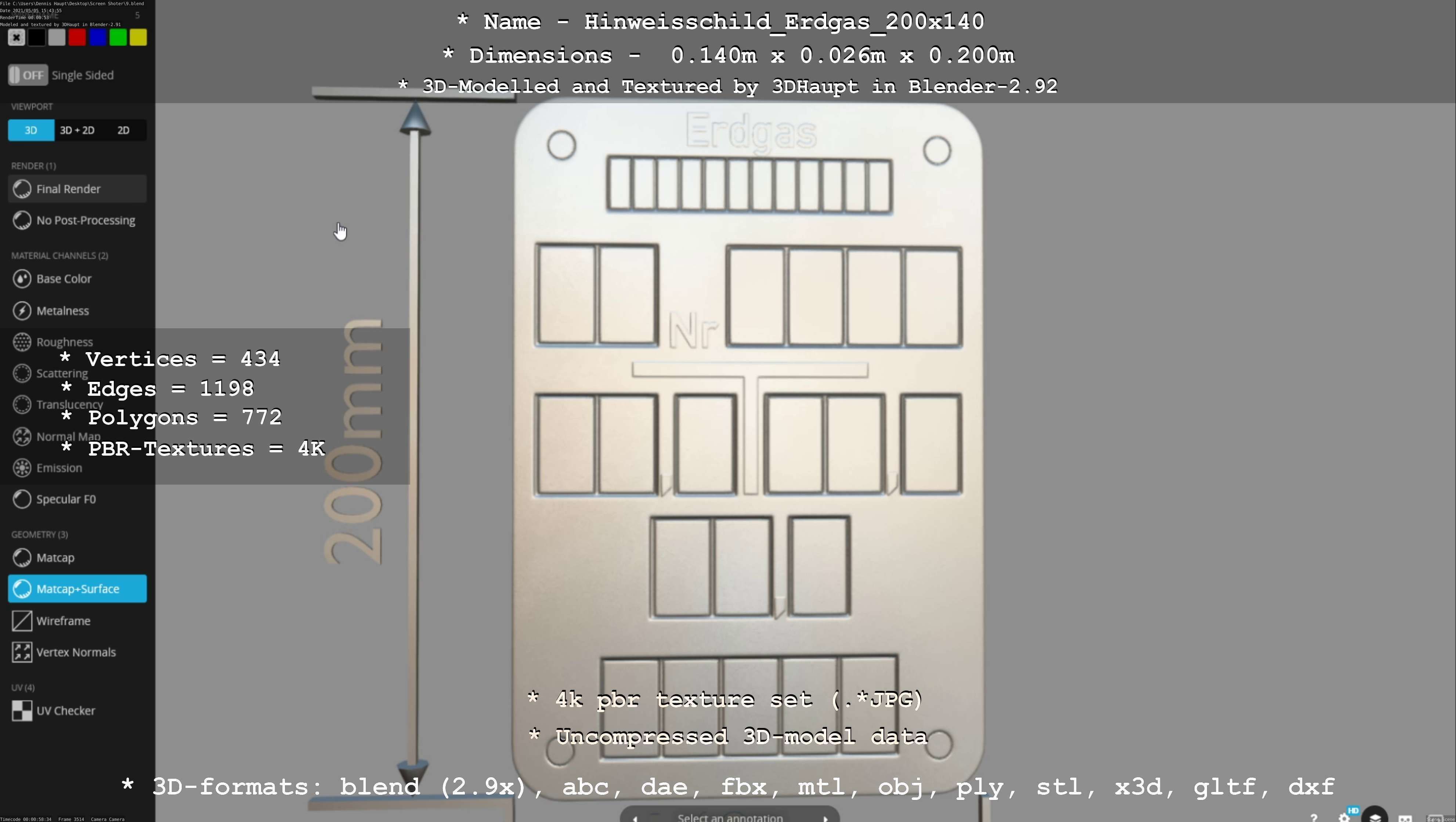 Hinweisschild Erdgas 200x140mm Low-poly 3D model_54