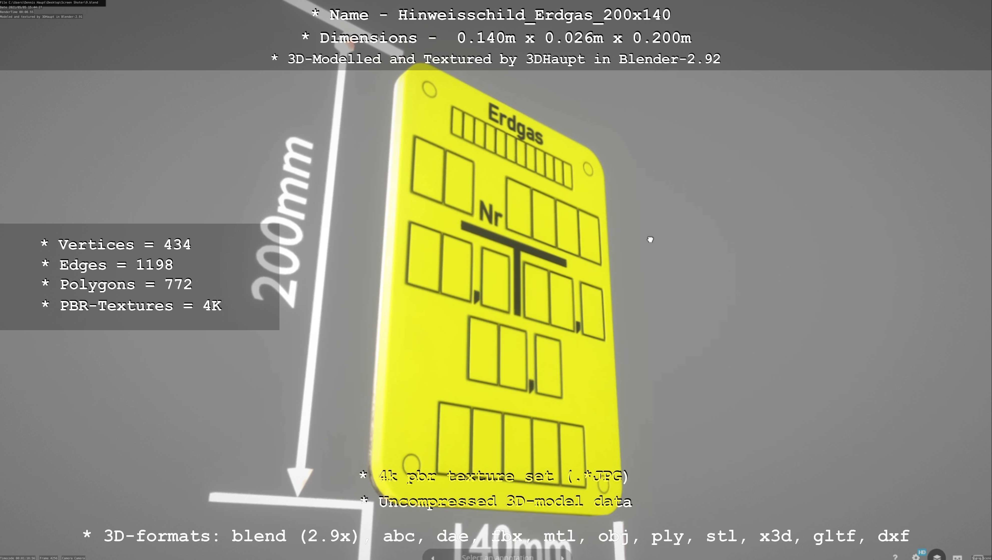 Hinweisschild Erdgas 200x140mm Low-poly 3D model_18