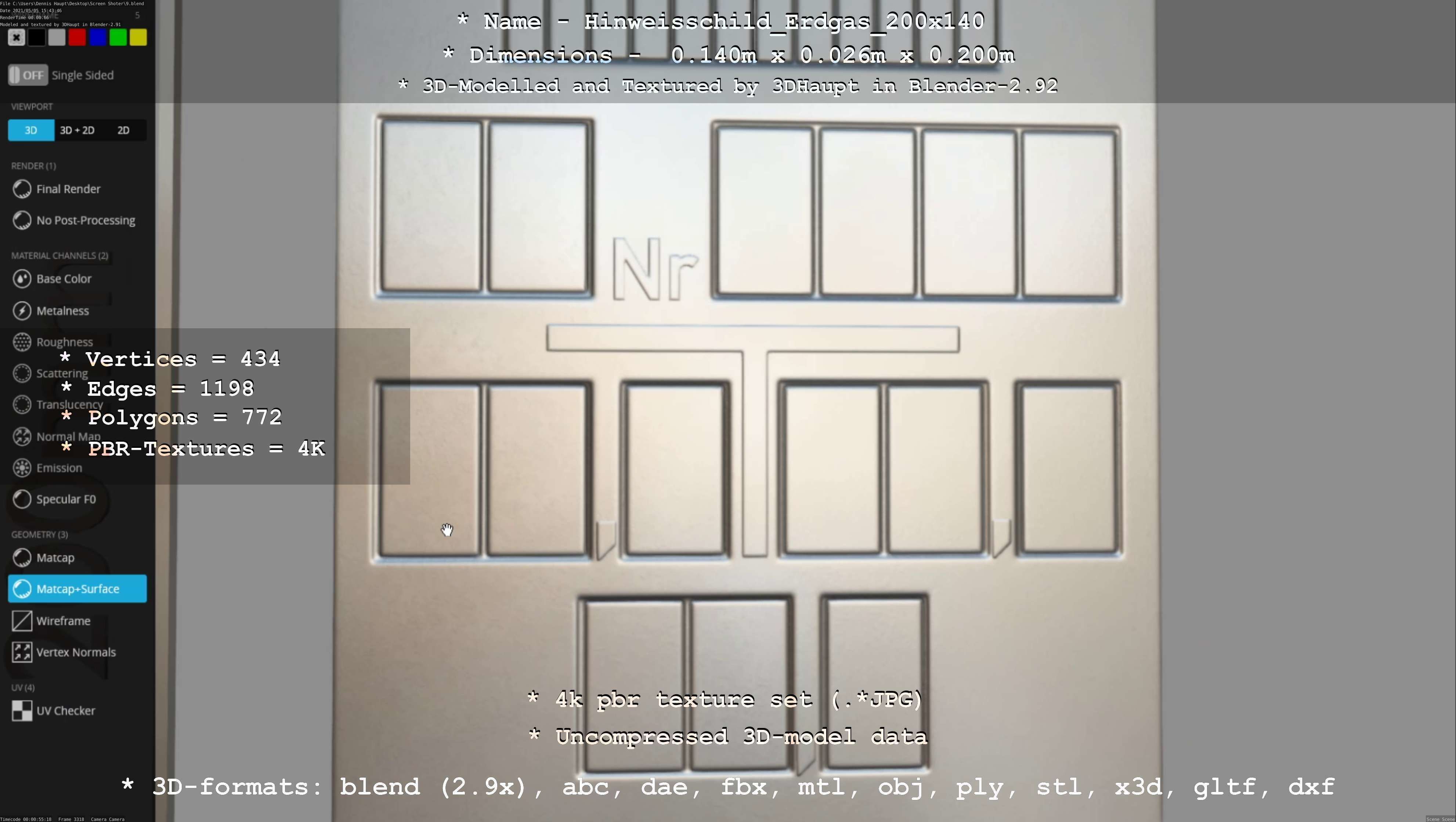 Hinweisschild Erdgas 200x140mm Low-poly 3D model_11