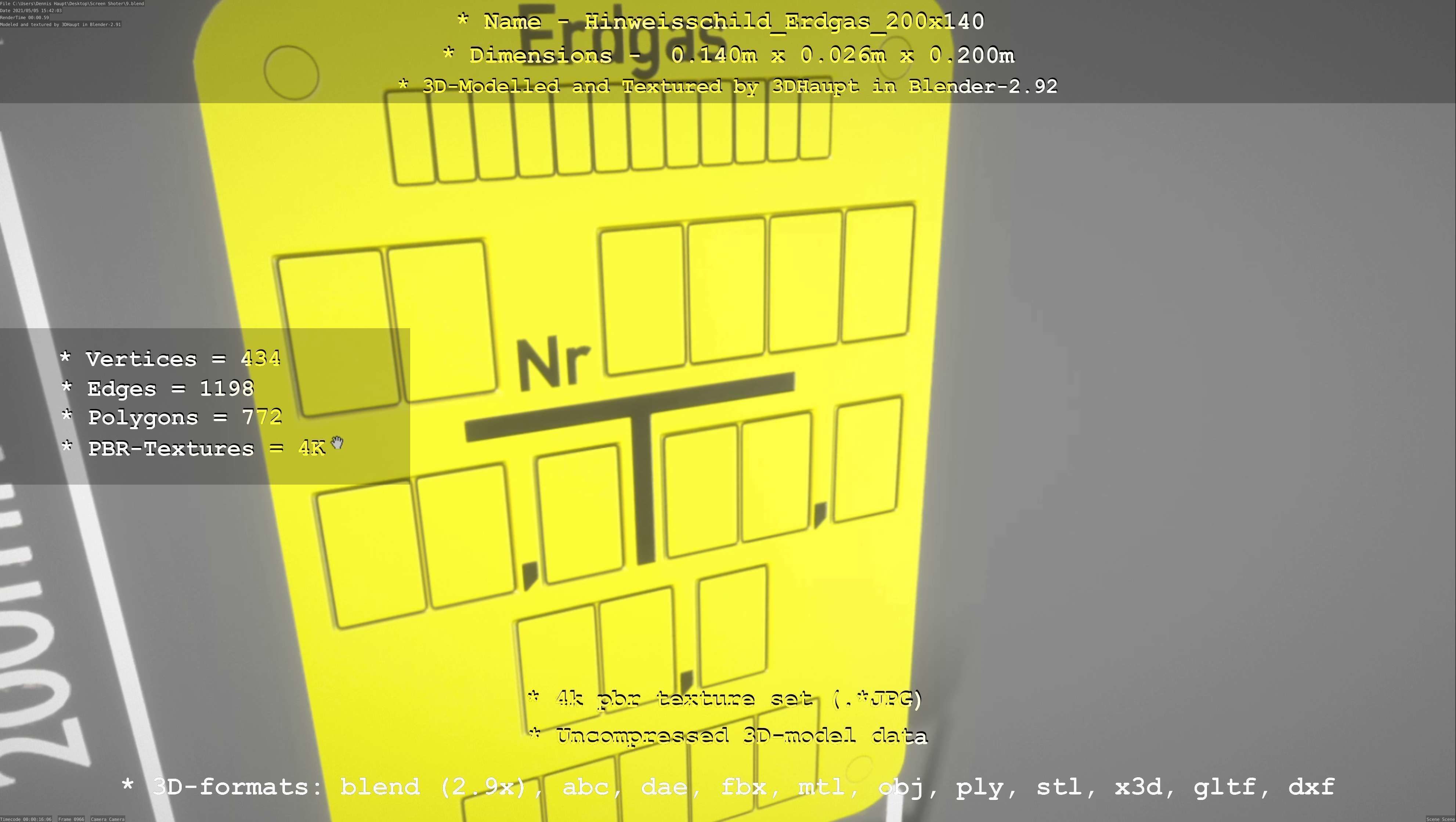 Hinweisschild Erdgas 200x140mm Low-poly 3D model_82