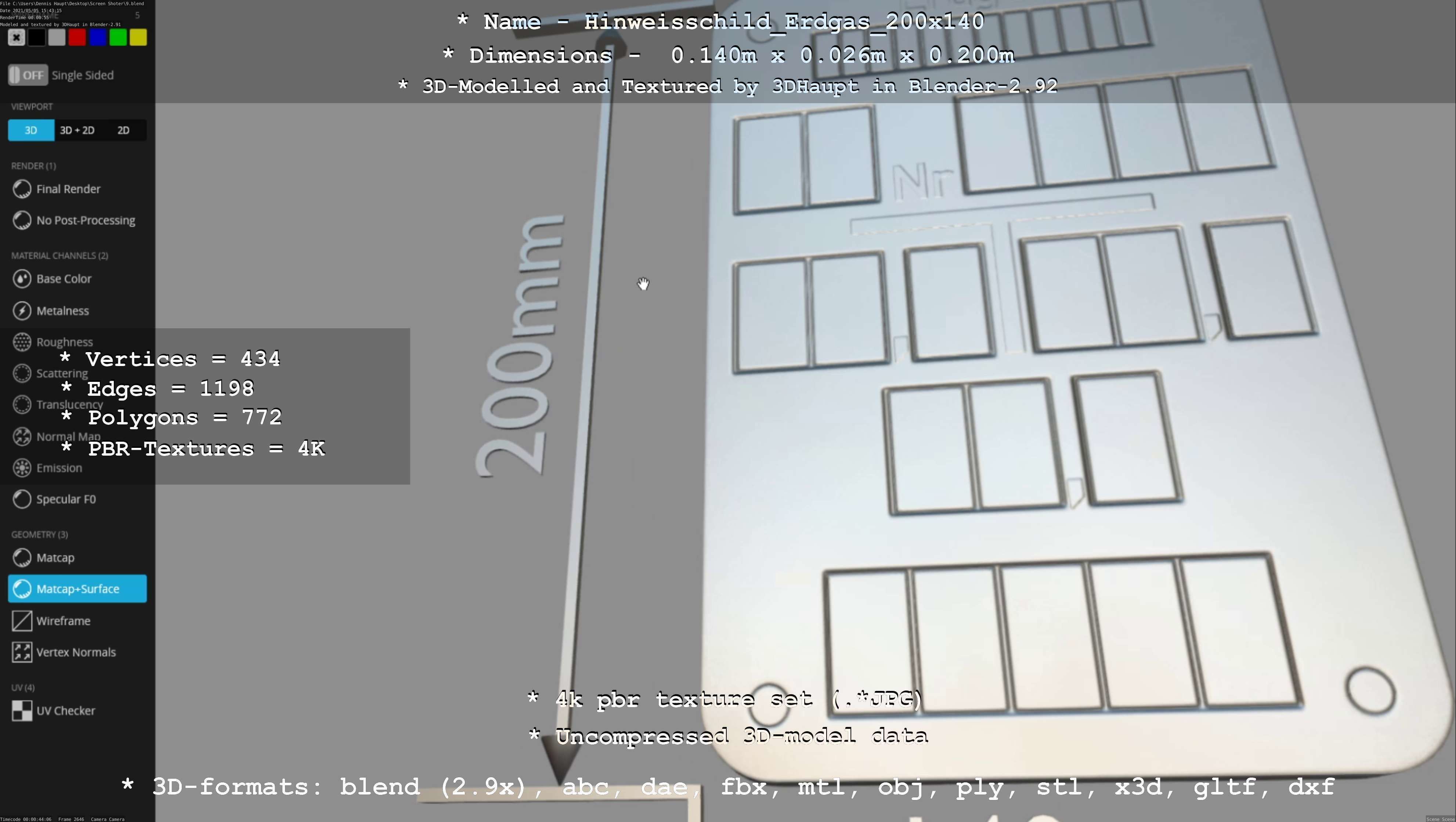 Hinweisschild Erdgas 200x140mm Low-poly 3D model_9