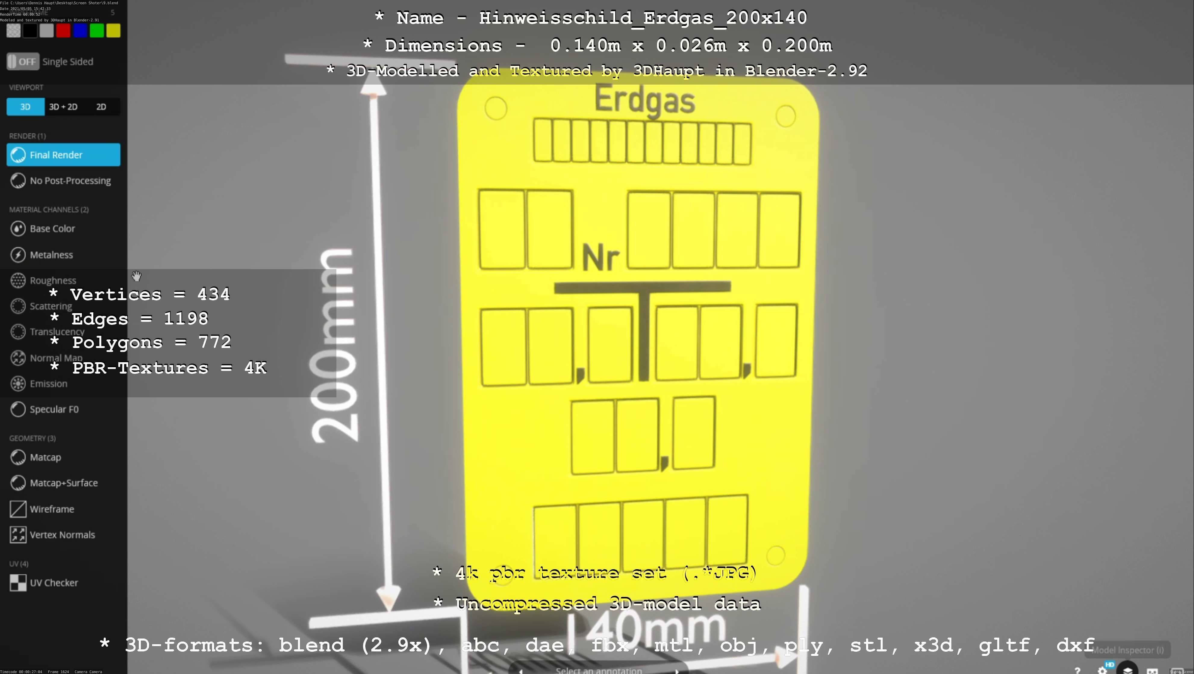 Hinweisschild Erdgas 200x140mm Low-poly 3D model_95
