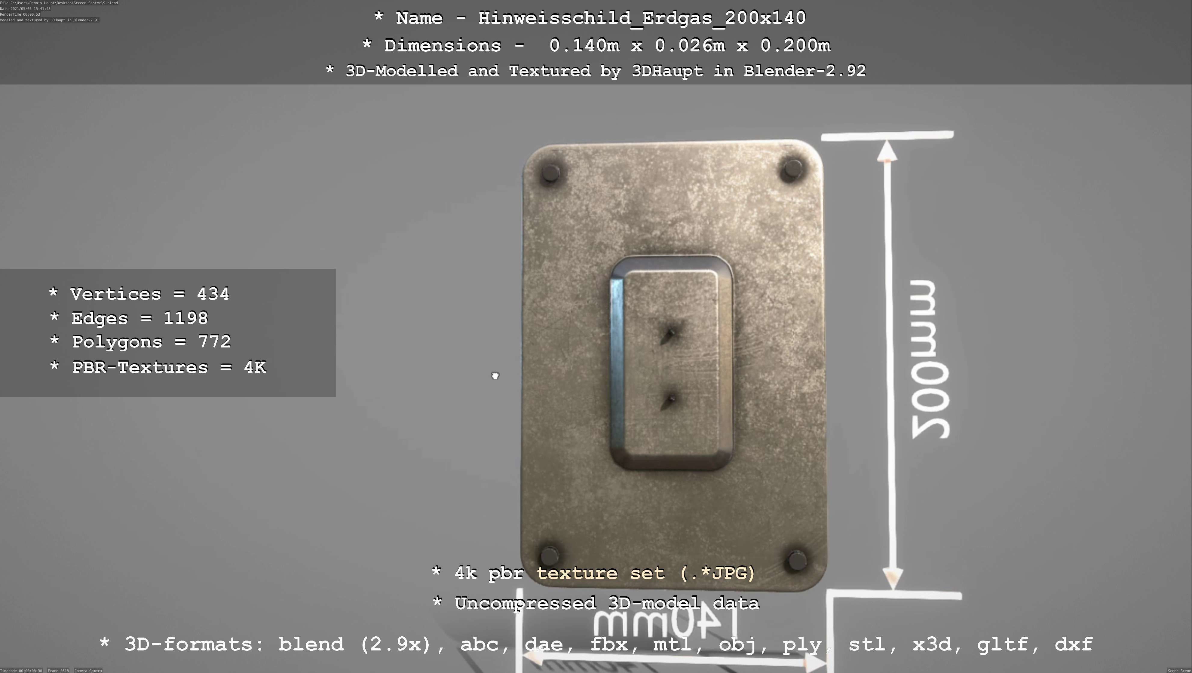 Hinweisschild Erdgas 200x140mm Low-poly 3D model_26