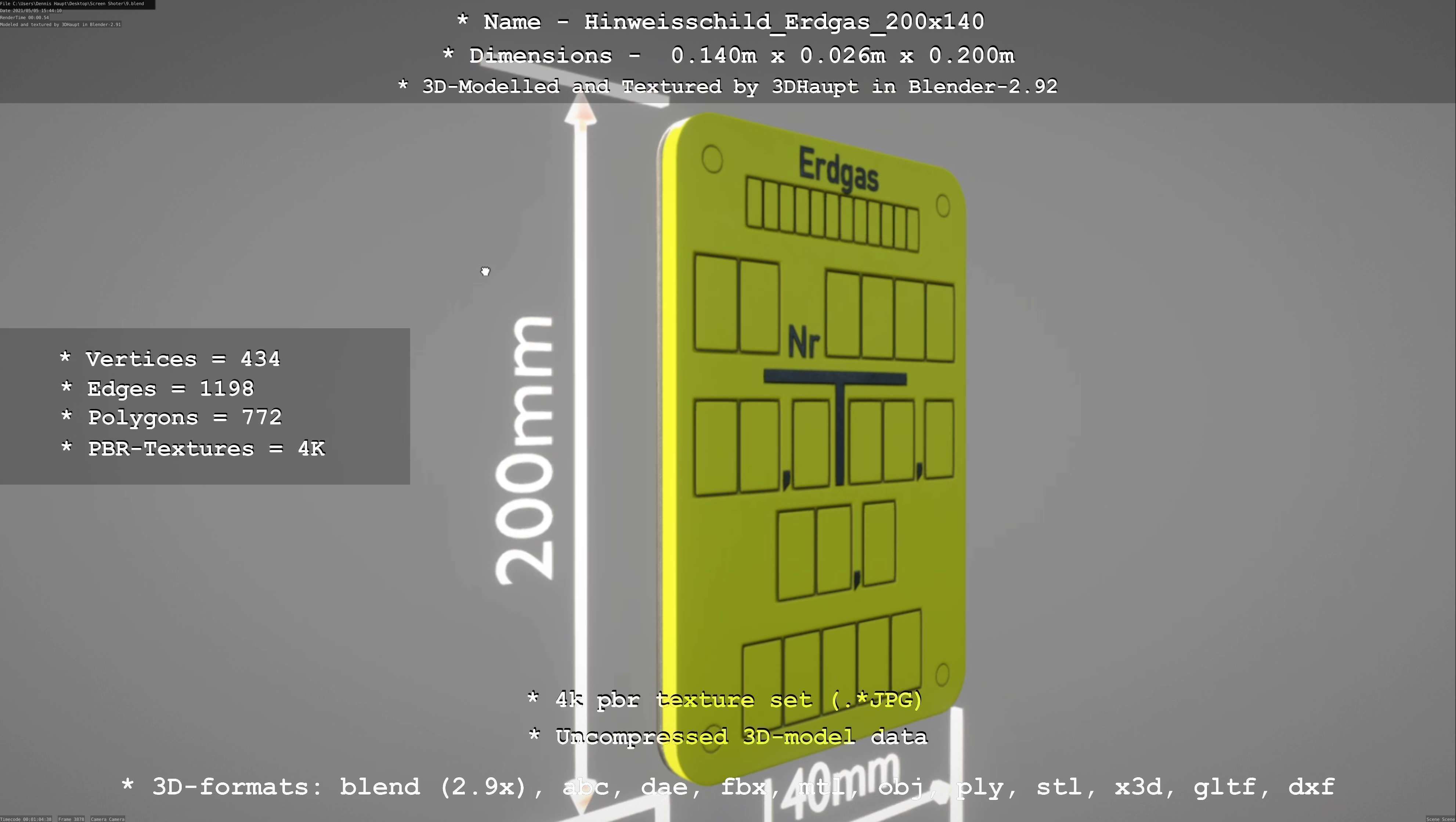 Hinweisschild Erdgas 200x140mm Low-poly 3D model_65