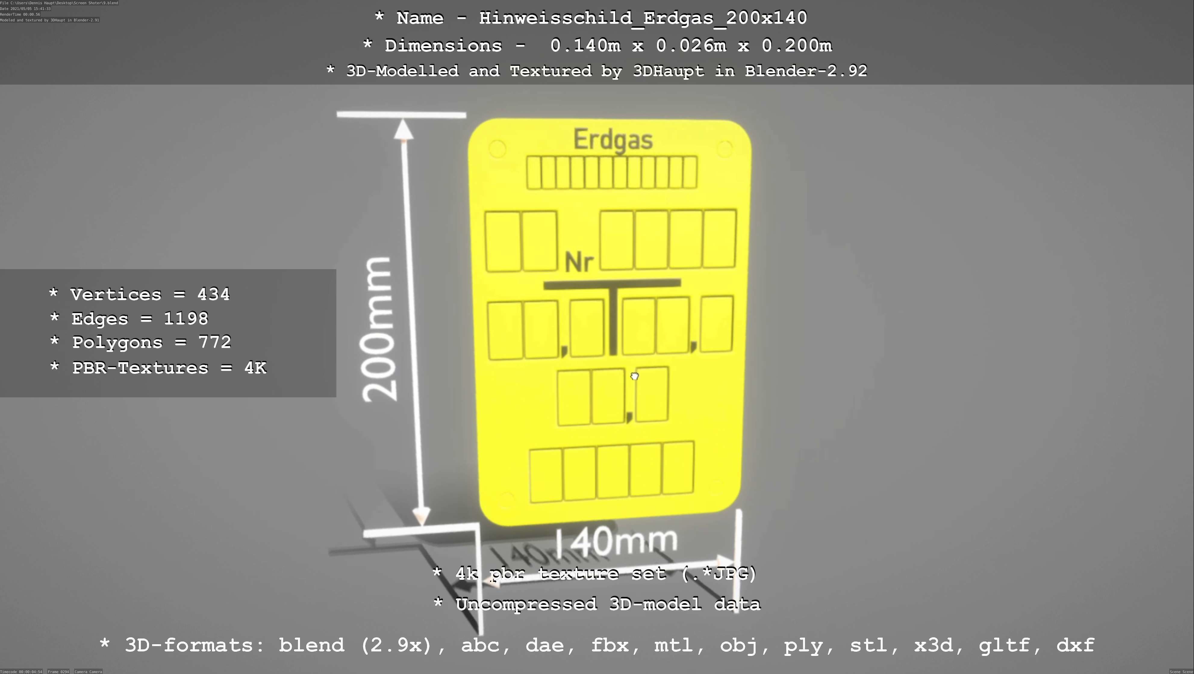 Hinweisschild Erdgas 200x140mm Low-poly 3D model_70
