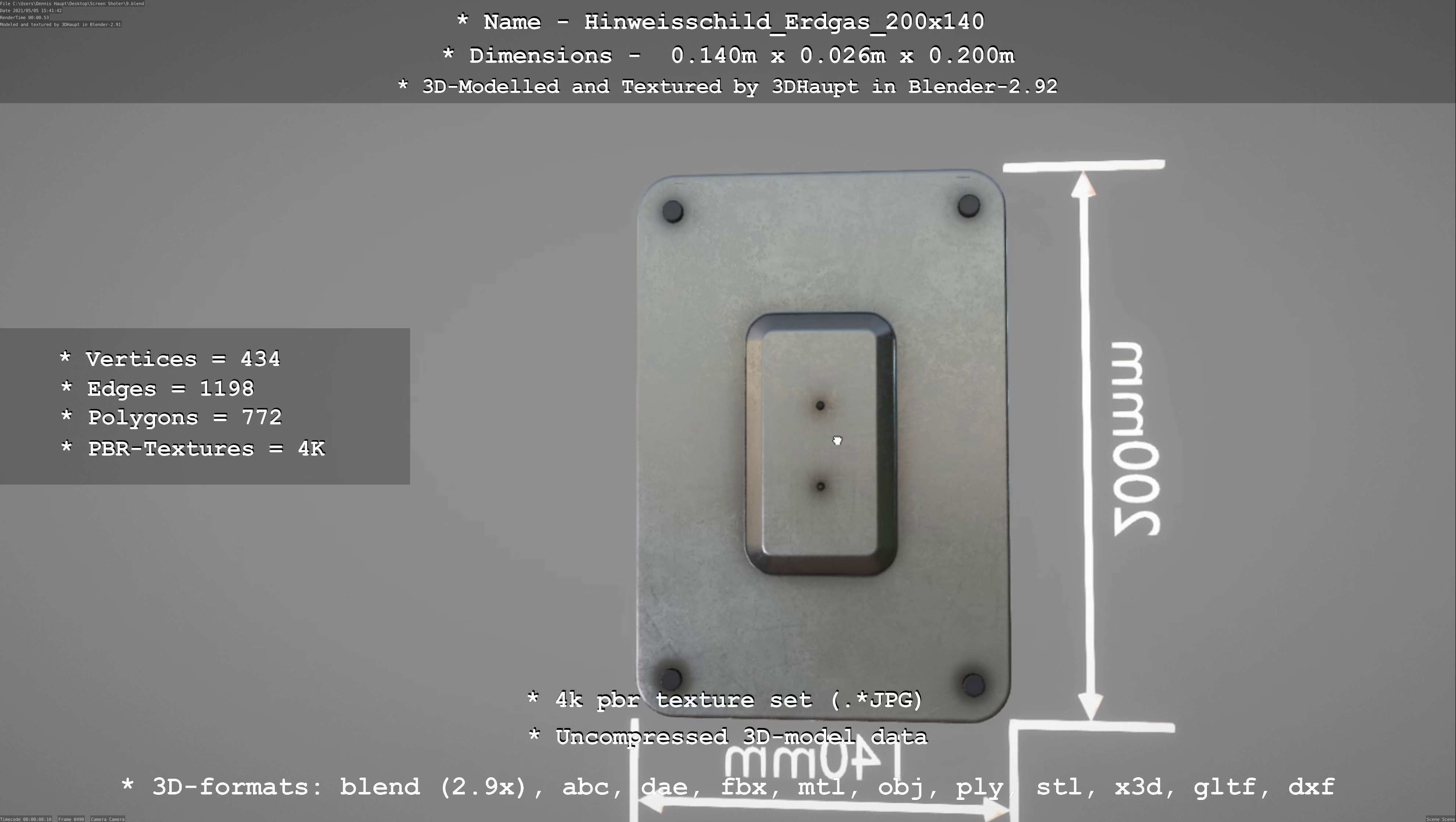 Hinweisschild Erdgas 200x140mm Low-poly 3D model_25